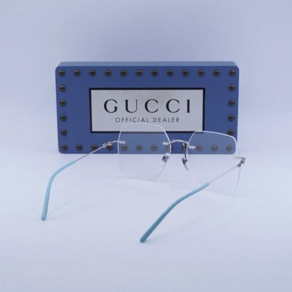 Gucci Gucci GG0683O 002 Eyeglasses Silver 55mm Square Frame Size ONE SIZE - 8 Thumbnail