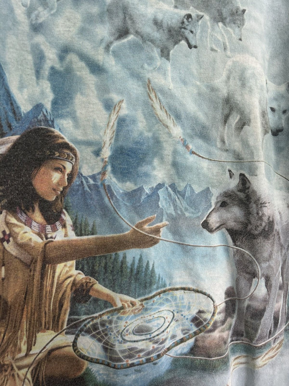 The Mountain 2001 Vintage The Mountain Indian Woman & Wolves Art T-shirt Size US L / EU 52-54 / 3 - 3 Thumbnail