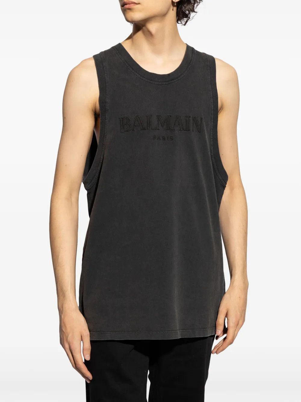 Balmain o1mt1gz0126 Vintage Embroidered Tank Top in Black Size US M / EU 48-50 / 2 - 2 Thumbnail