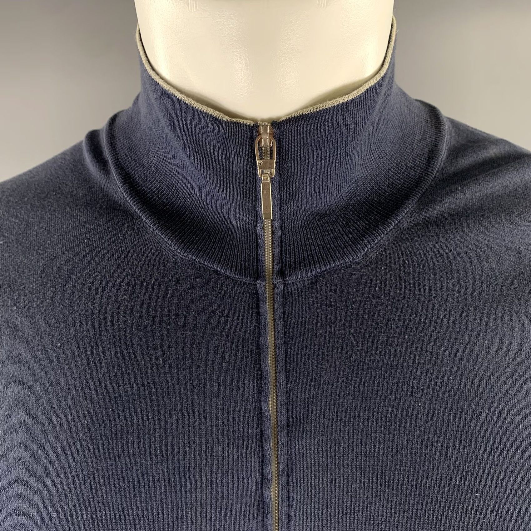 Brunello Cucinelli BRUNELLO CUCINELLI Navy Grey Cotton Zip Up Jacket M Men Size US M / EU 48-50 / 2 - 2 Thumbnail