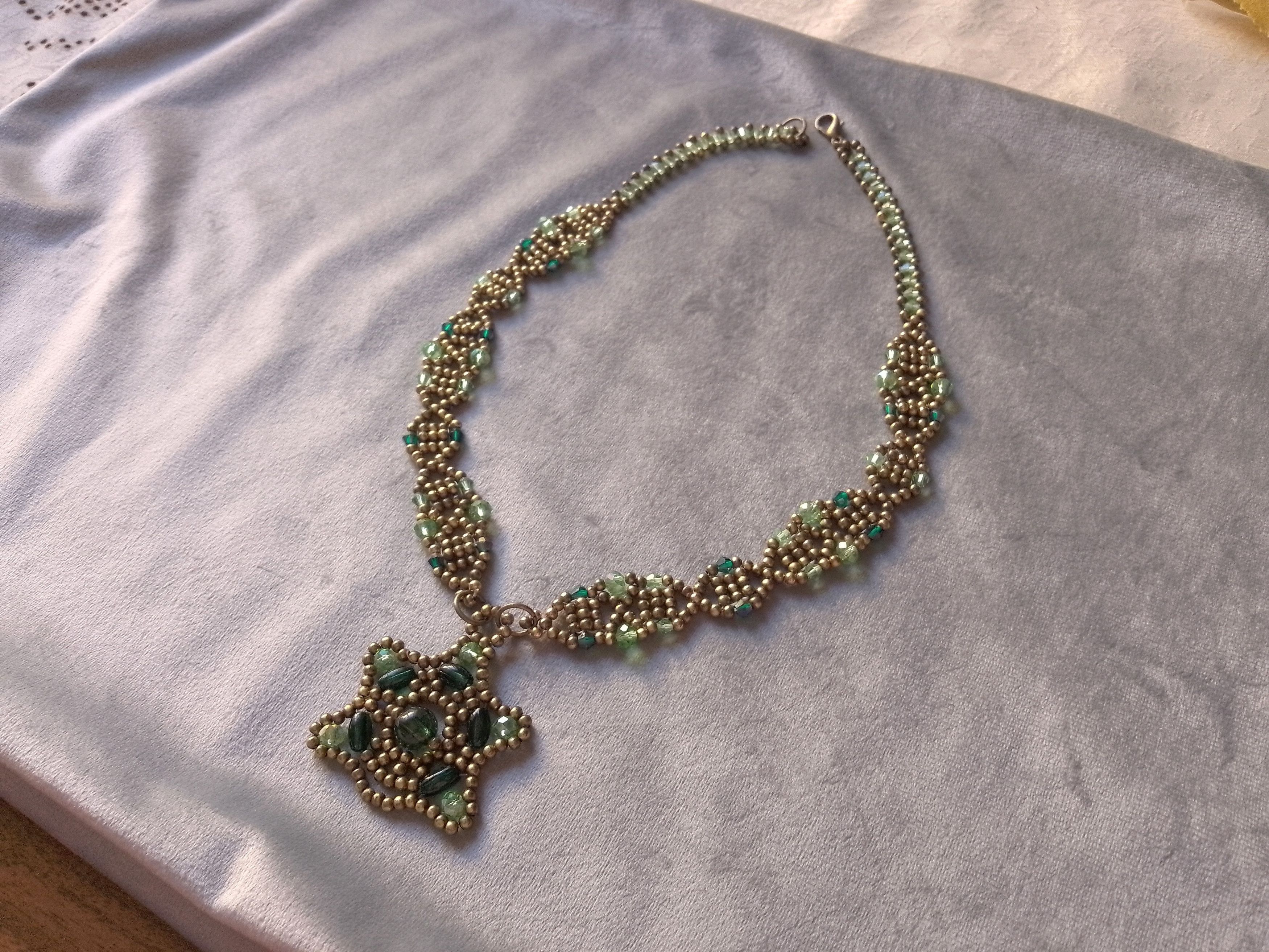 Handmade Necklace Antique Beads Green Crystals Pendant Unique Size ONE SIZE - 1 Thumbnail