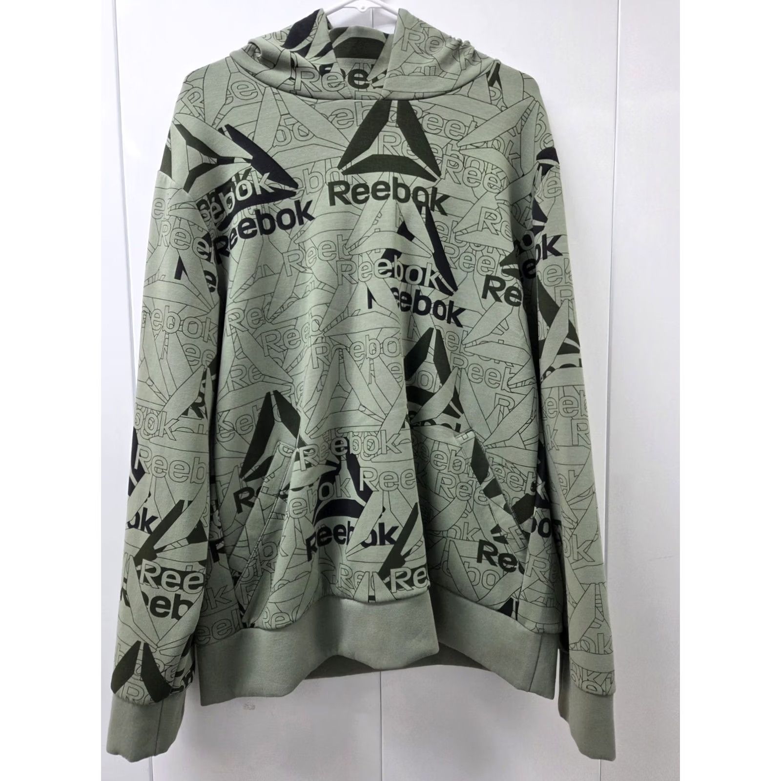 Reebok Reebok Mens Hoodie Long Sleeve Green/Black Pullover Kangaroo Pocket Logo Graphic Print Size L Size US L / EU 52-54 / 3 - 2 Thumbnail