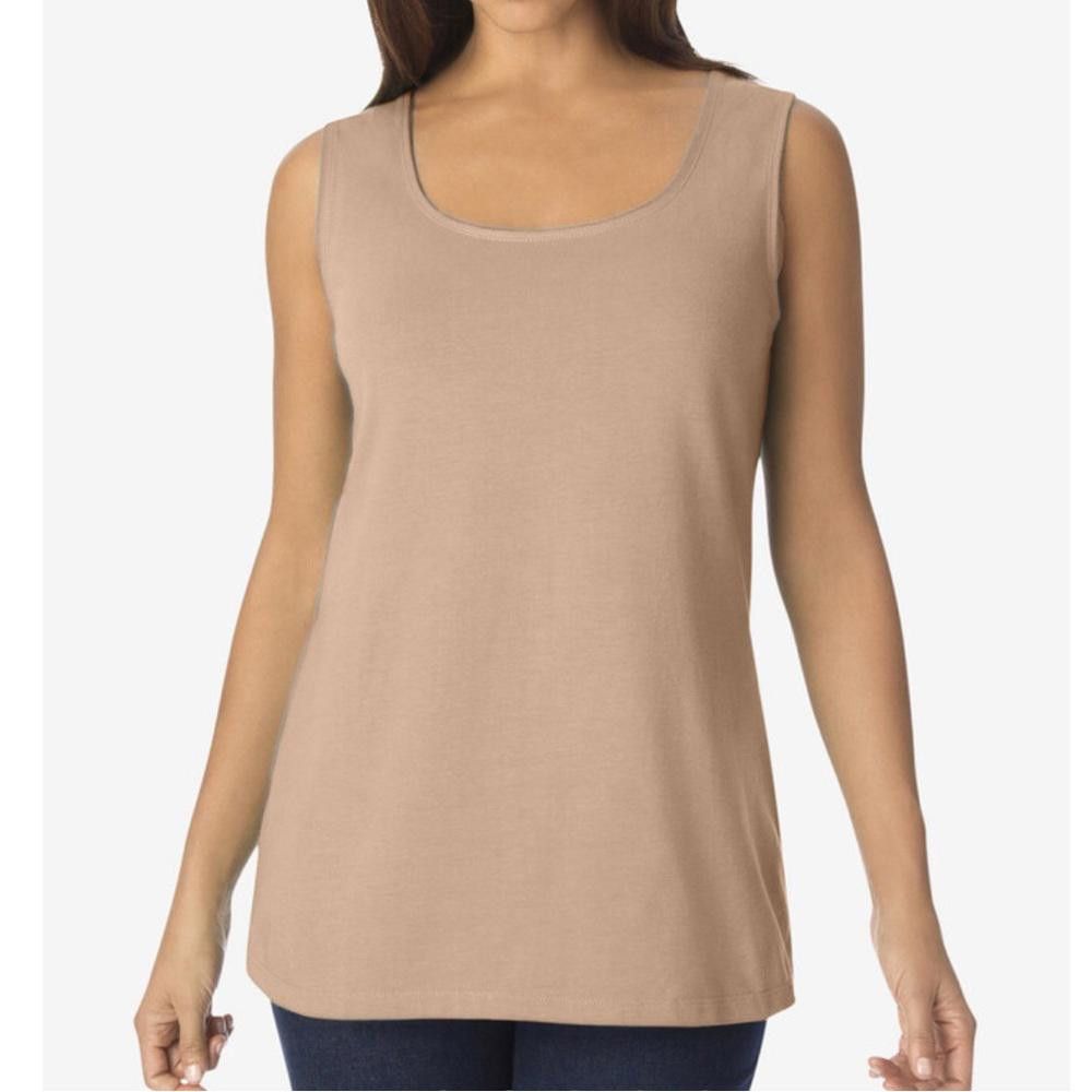 Designer Roaman’s l Stretch Cotton Horseshoe Neck Tank Tan 1X Size XL / US 12-14 / IT 48-50 - 1 Thumbnail