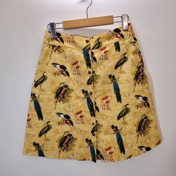 Other Kazak Tropical Birds Yellow Midi Skirt - Size Xs Size 26" / US 2 / IT 38 - 2 Thumbnail