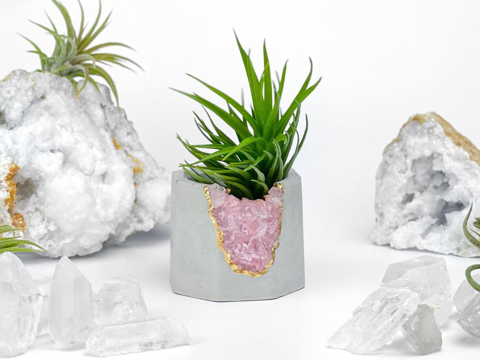 Other Rose Quartz Crystal Planter Concrete Geode Air Plant Holder Size ONE SIZE - 1 Thumbnail