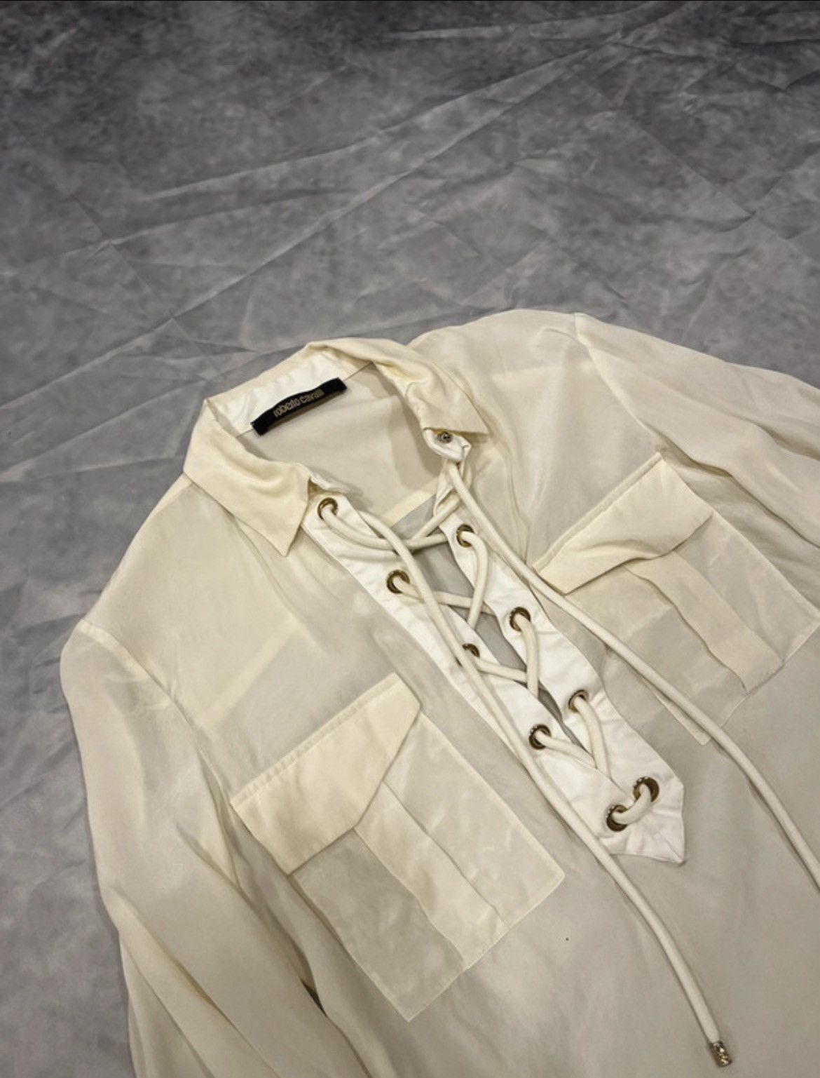 Roberto Cavalli Roberto Cavalli Lace-Up Sheer Blouse Size M / US 6-8 / IT 42-44 - 2 Thumbnail