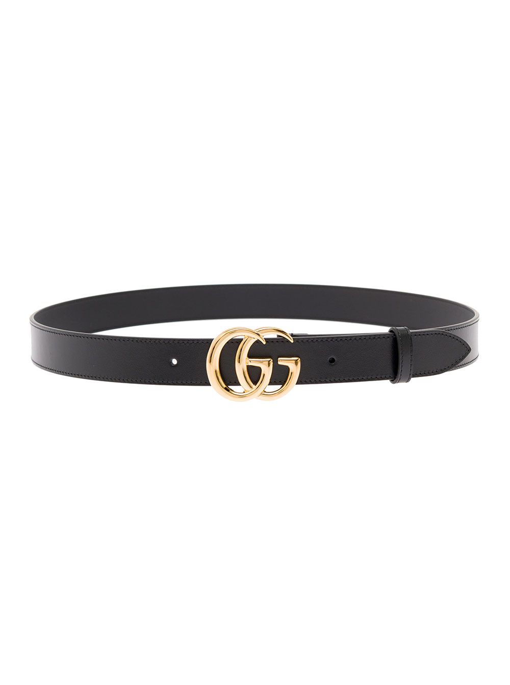 Gucci Man's Black Leather Belt with GG Golden Metal Buckle