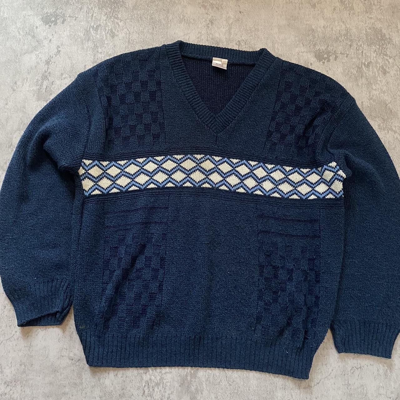 Other Navy White vintage 90s knit sweater knitwear Retro Size US XL / EU 56 / 4 - 1 Thumbnail