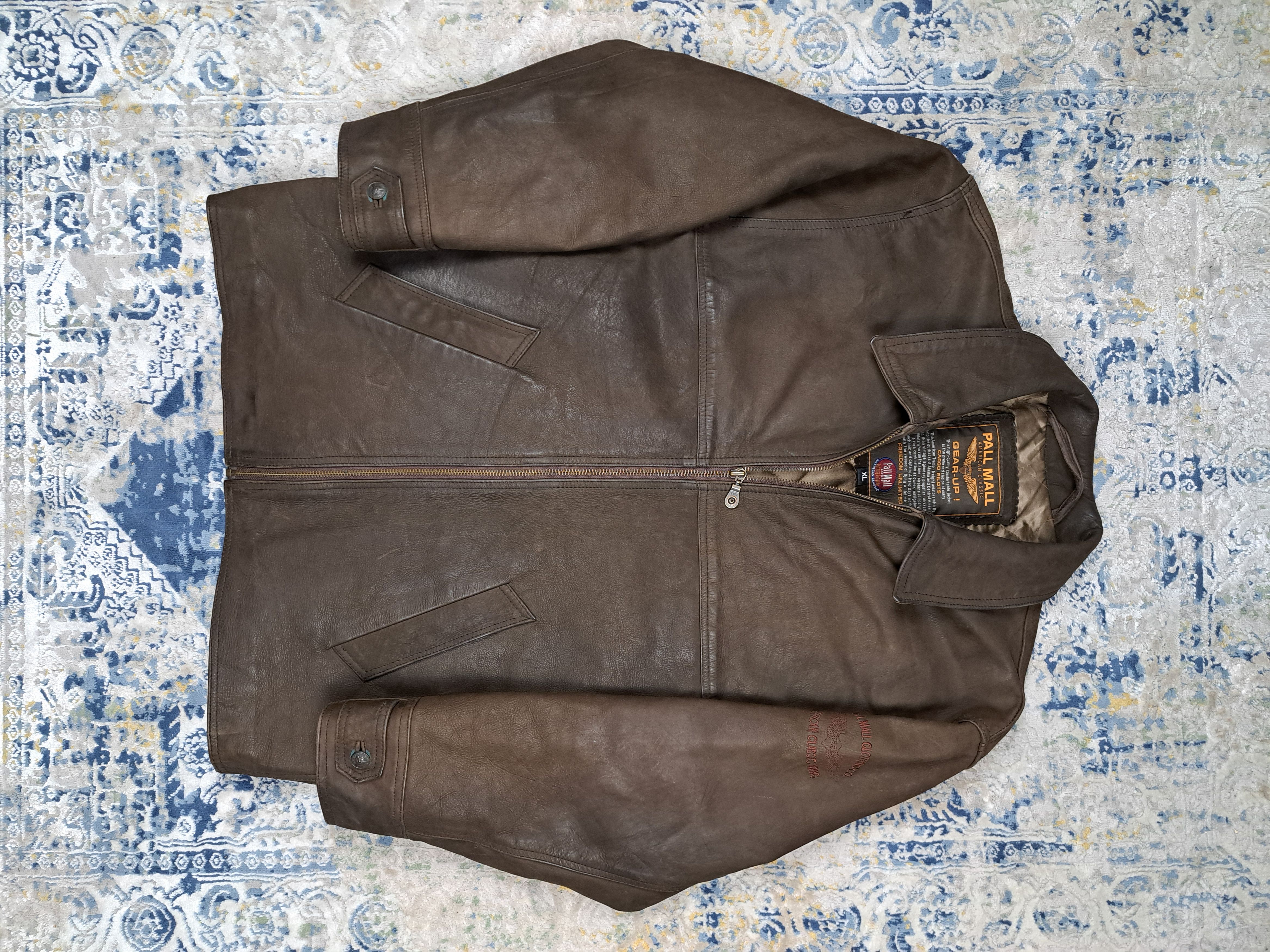 image of Genuine Leather Pall Mall American Pilot Leather Jacket Coat Flyer Military in Brown (Size XL)