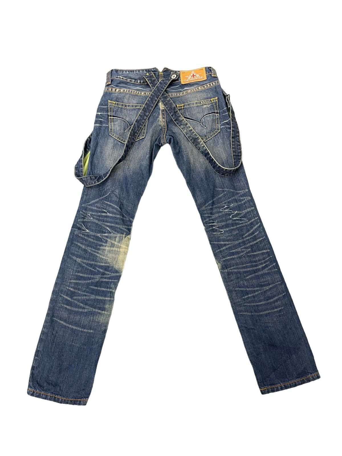Japanese Brand Suspender Jeans Genoese Distres Low Rise Slim 7🟦5 Size US 28 / EU 44 - 12 Thumbnail