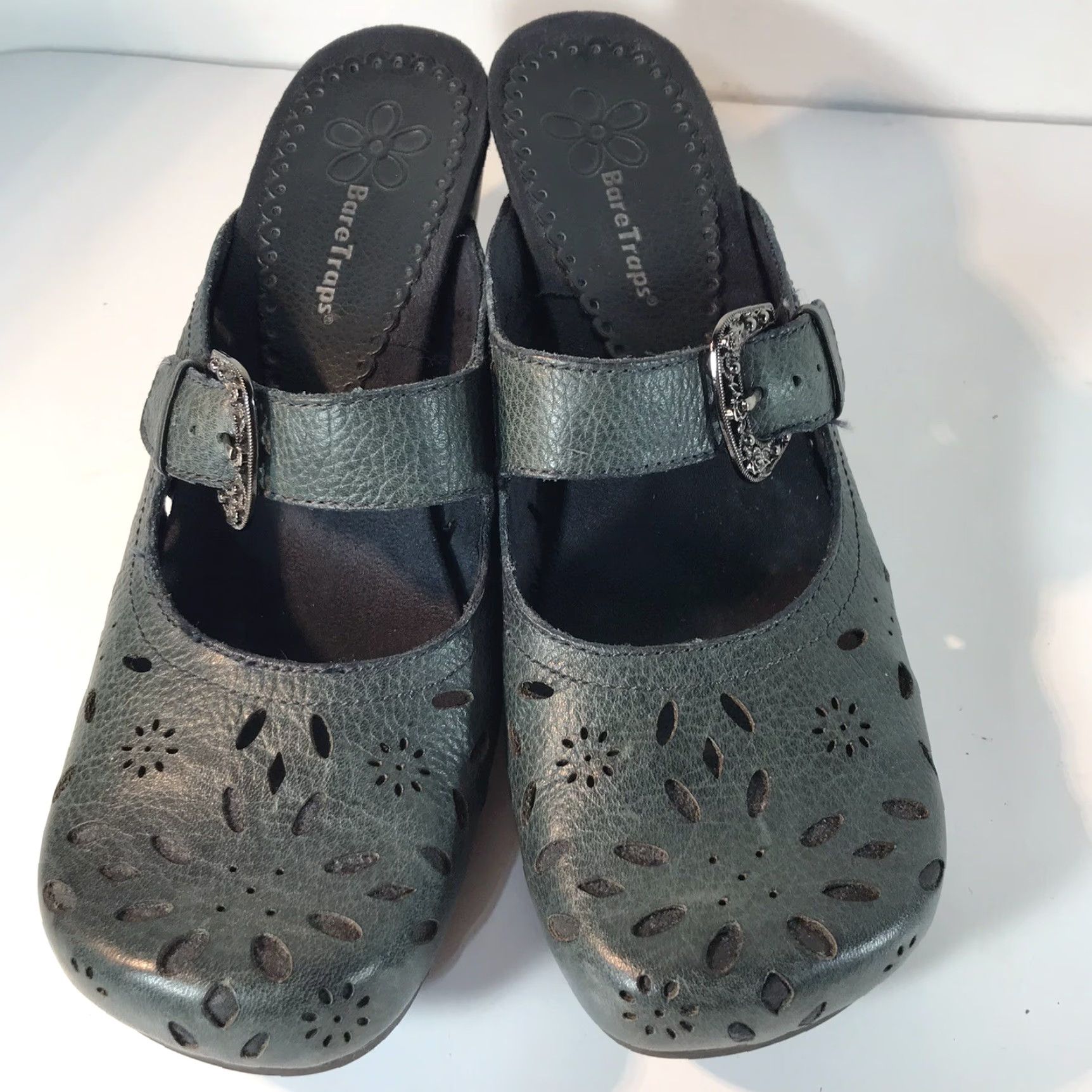 Vintage Bare Traps Gigi Green Leather Wedge Mary Janes Womens Size 9.5 Size US 10 / IT 40 - 3 Thumbnail