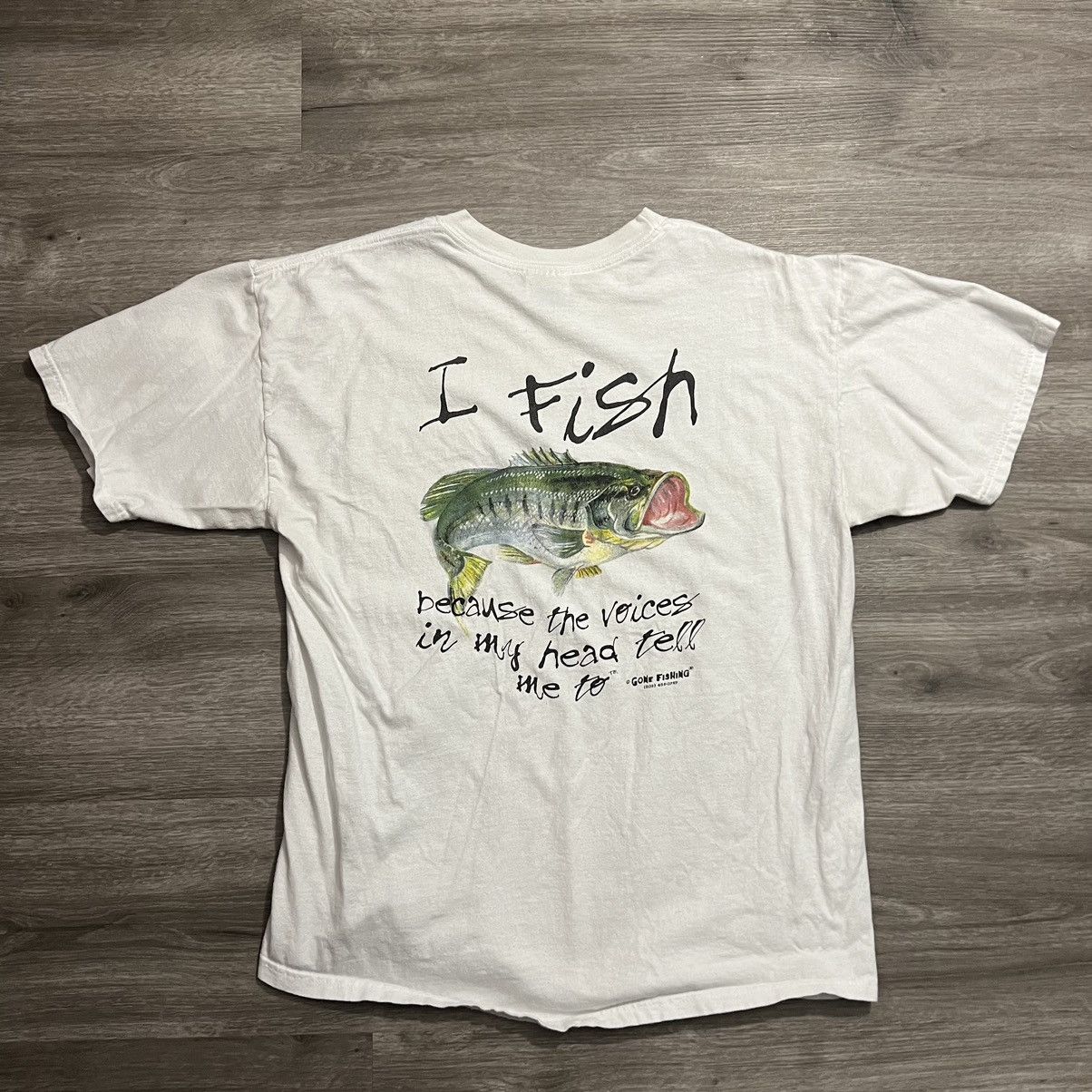Vintage Vintage I Fish Because The Voices In My Head Tell Me To Tee Size US L / EU 52-54 / 3 - 2 Thumbnail