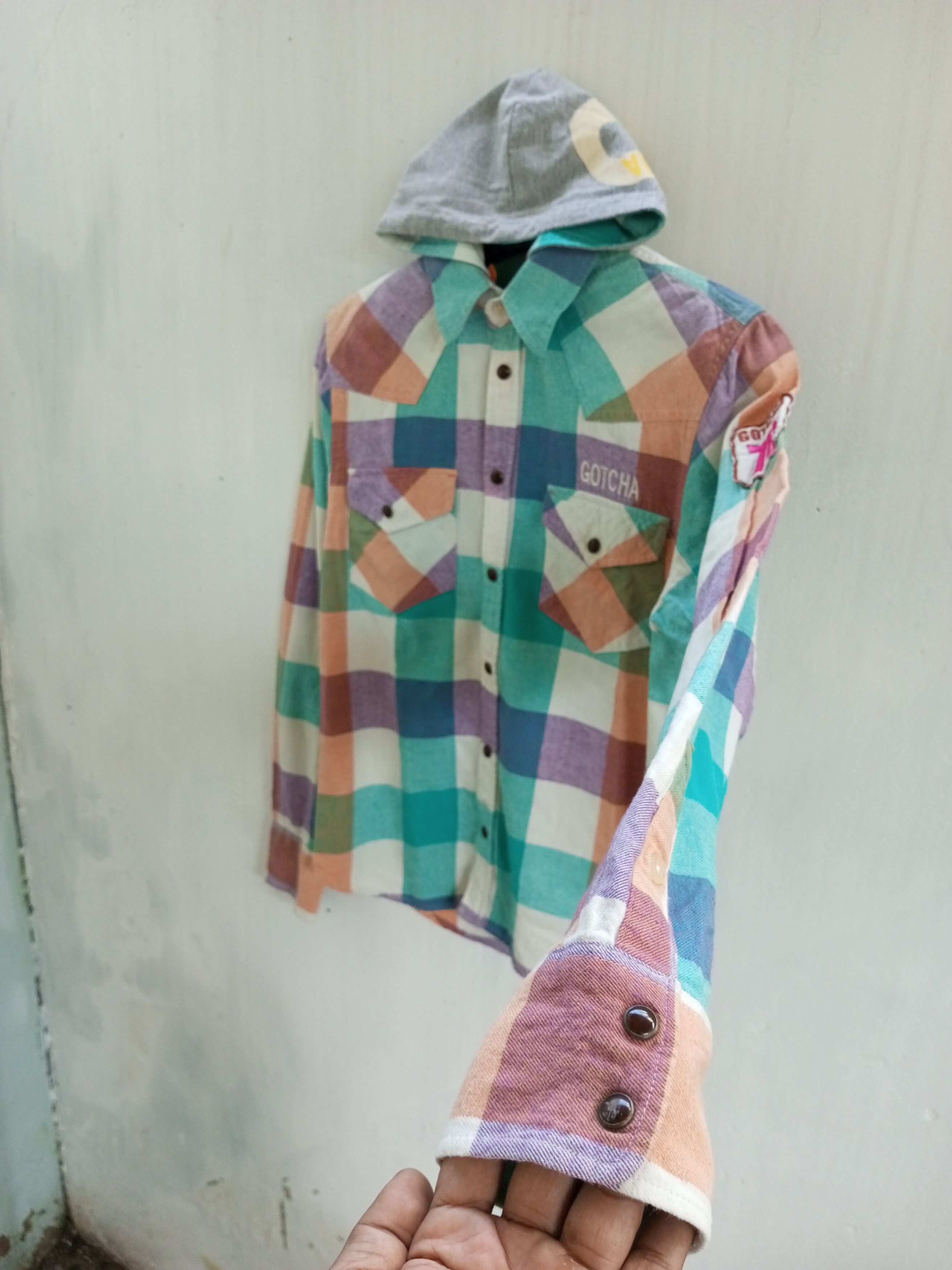 Japanese Brand Vintage Gotcha Flannel Longsleeve Detachable Hoodie Size US S / EU 44-46 / 1 - 5 Thumbnail