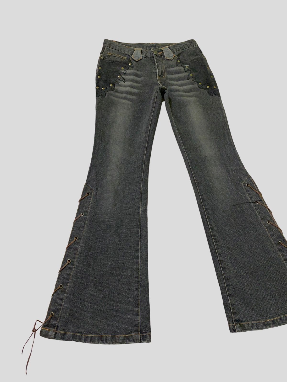 Vintage Flare Denim Jeans Lace Velvet Pocket Acid Wash Denim | Grailed