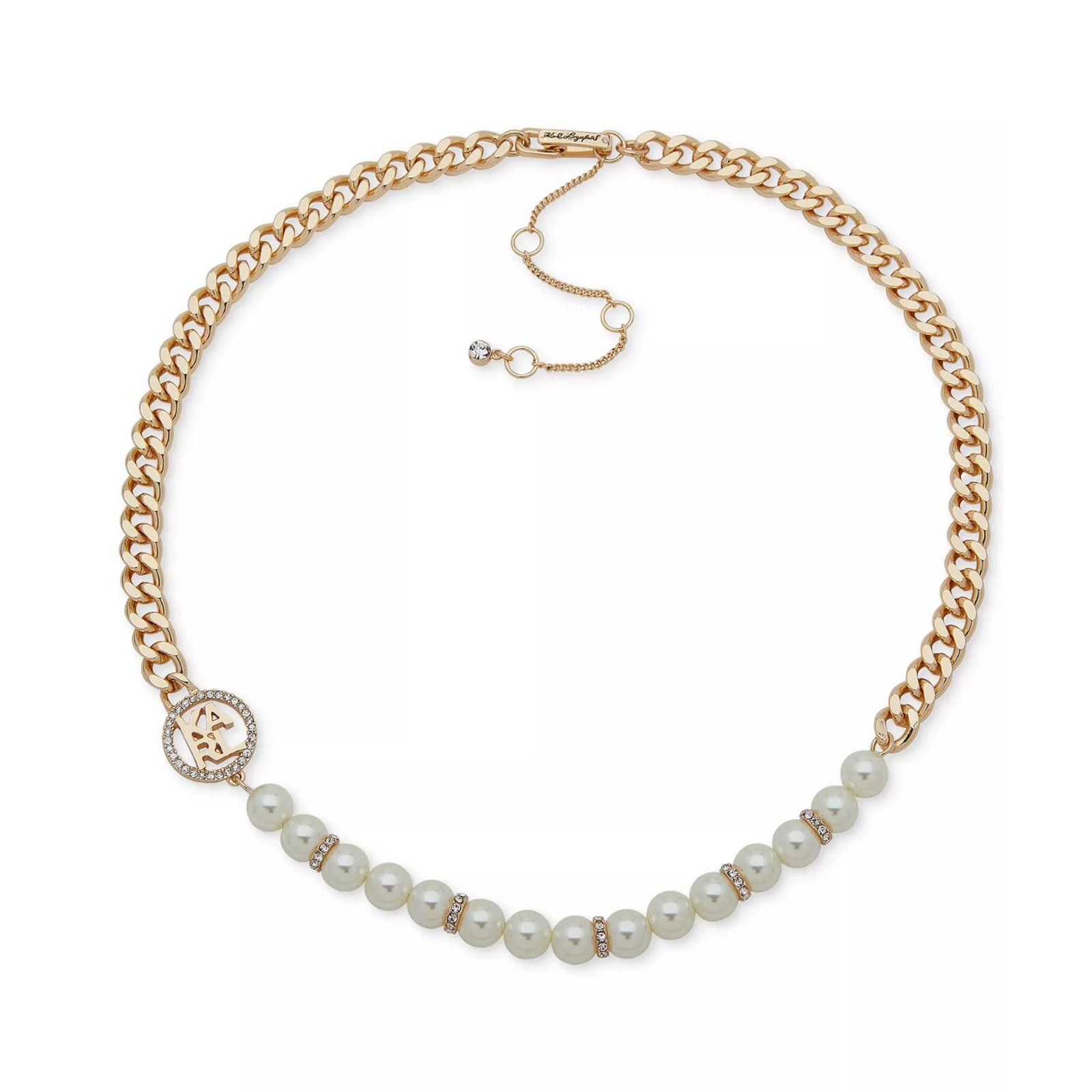 Karl Lagerfeld KARL LAGERFELD Gold-Tone Pearl Omega Double Row Necklace Size ONE SIZE - 3 Thumbnail
