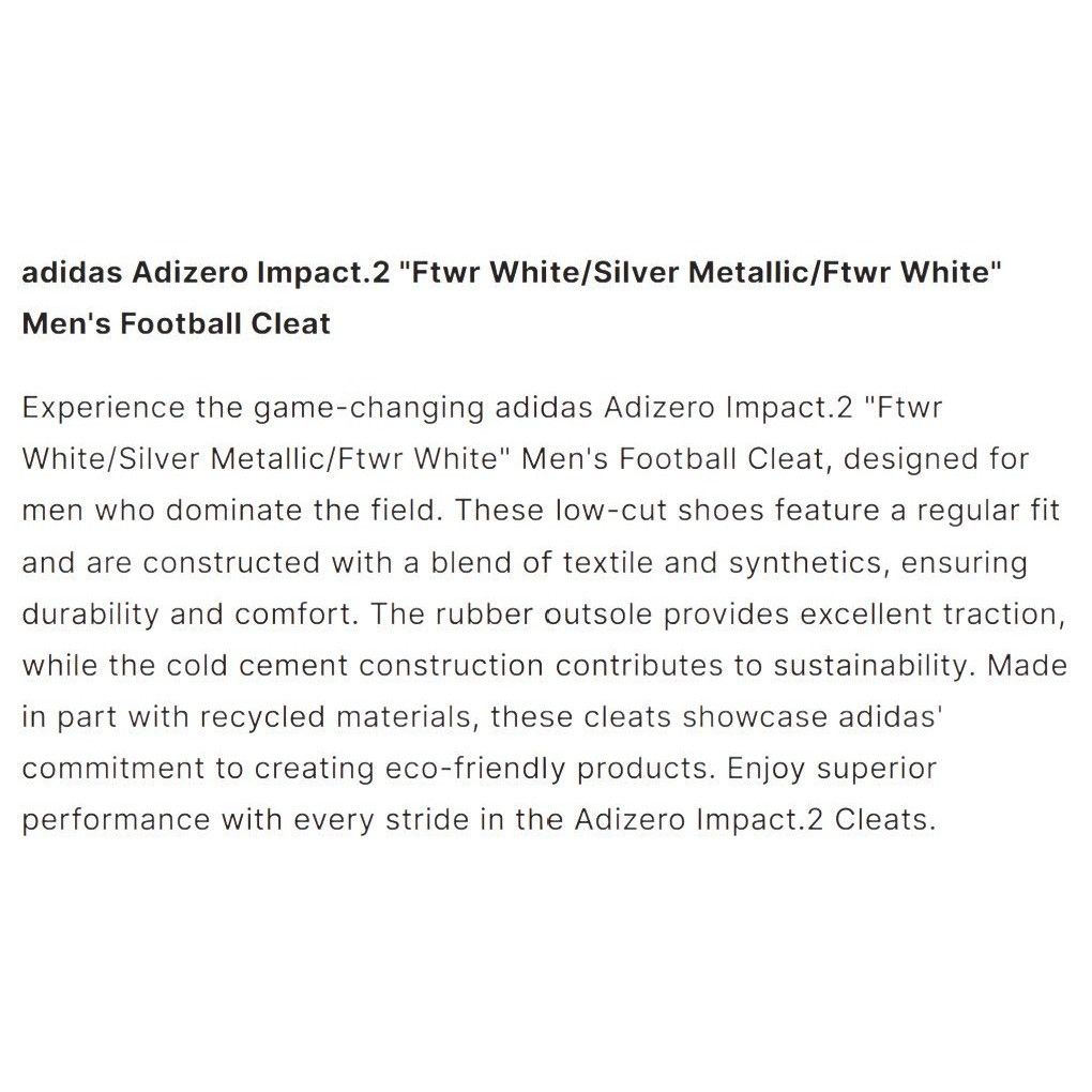 Adidas Adidas Adizero Impact 2 Spark White Molded Cleats IF5103 Men Size US 11.5 / EU 44-45 - 12 Thumbnail
