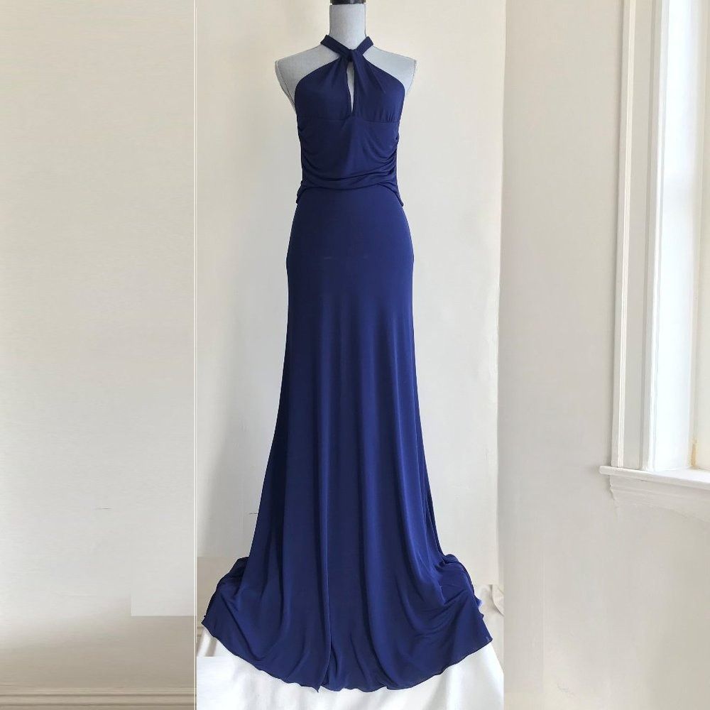 Max Mara MaxMara Navy Blue Gown Maxi Long Formal Dress Halter Necklin Size M / US 6-8 / IT 42-44 - 7 Thumbnail