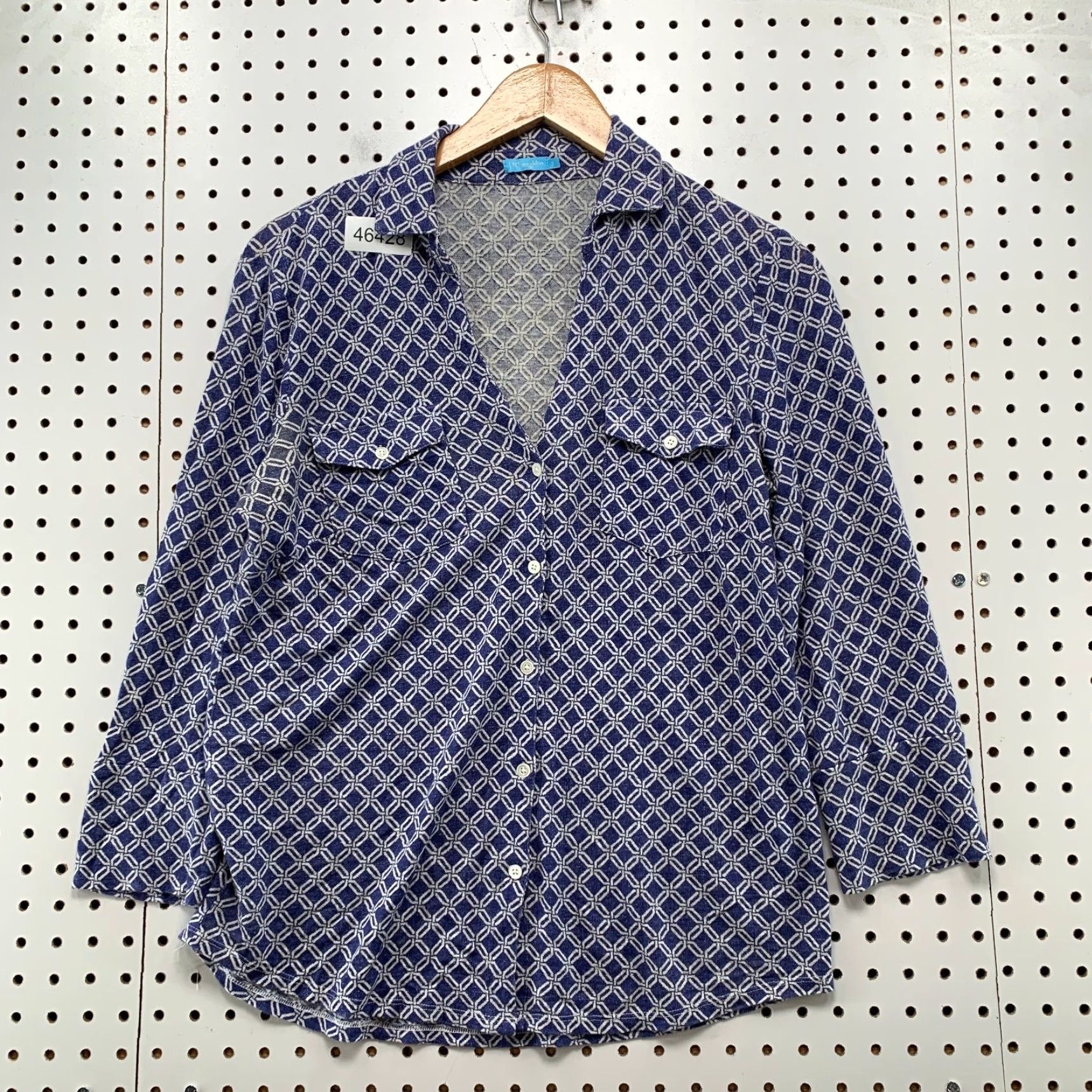 J.McLaughlin J. McLaughlin Shirt Womens Small Blue White Linen Blend Button Front Print Top Size S / US 4 / IT 40 - 2 Thumbnail