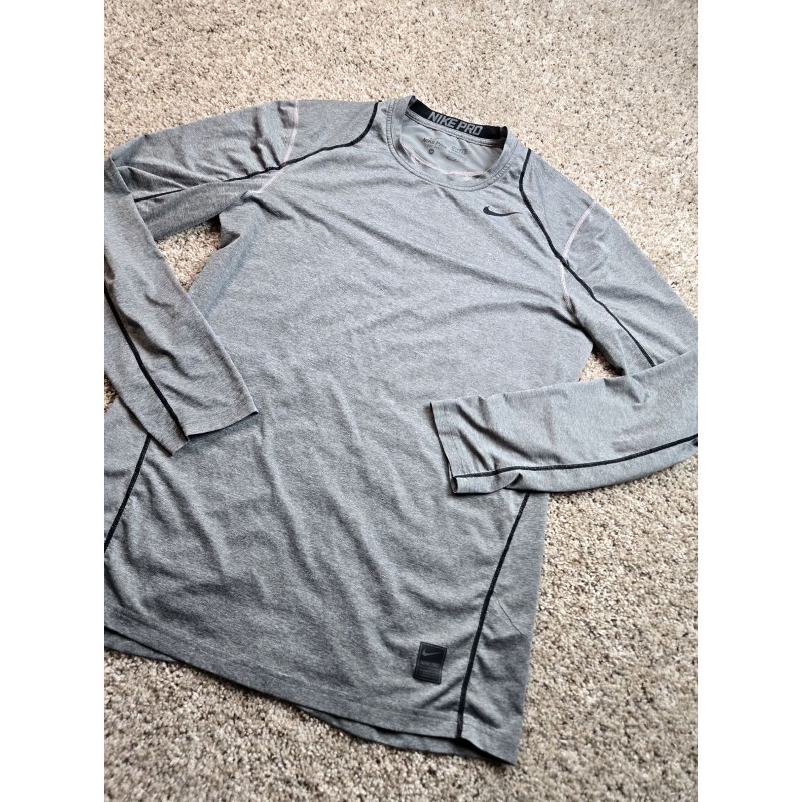 Nike Nike Pro Dri-Fit Shirt Mens Medium Gray Long Sleeve Vented Fitted Stretch Size US M / EU 48-50 / 2 - 2 Thumbnail