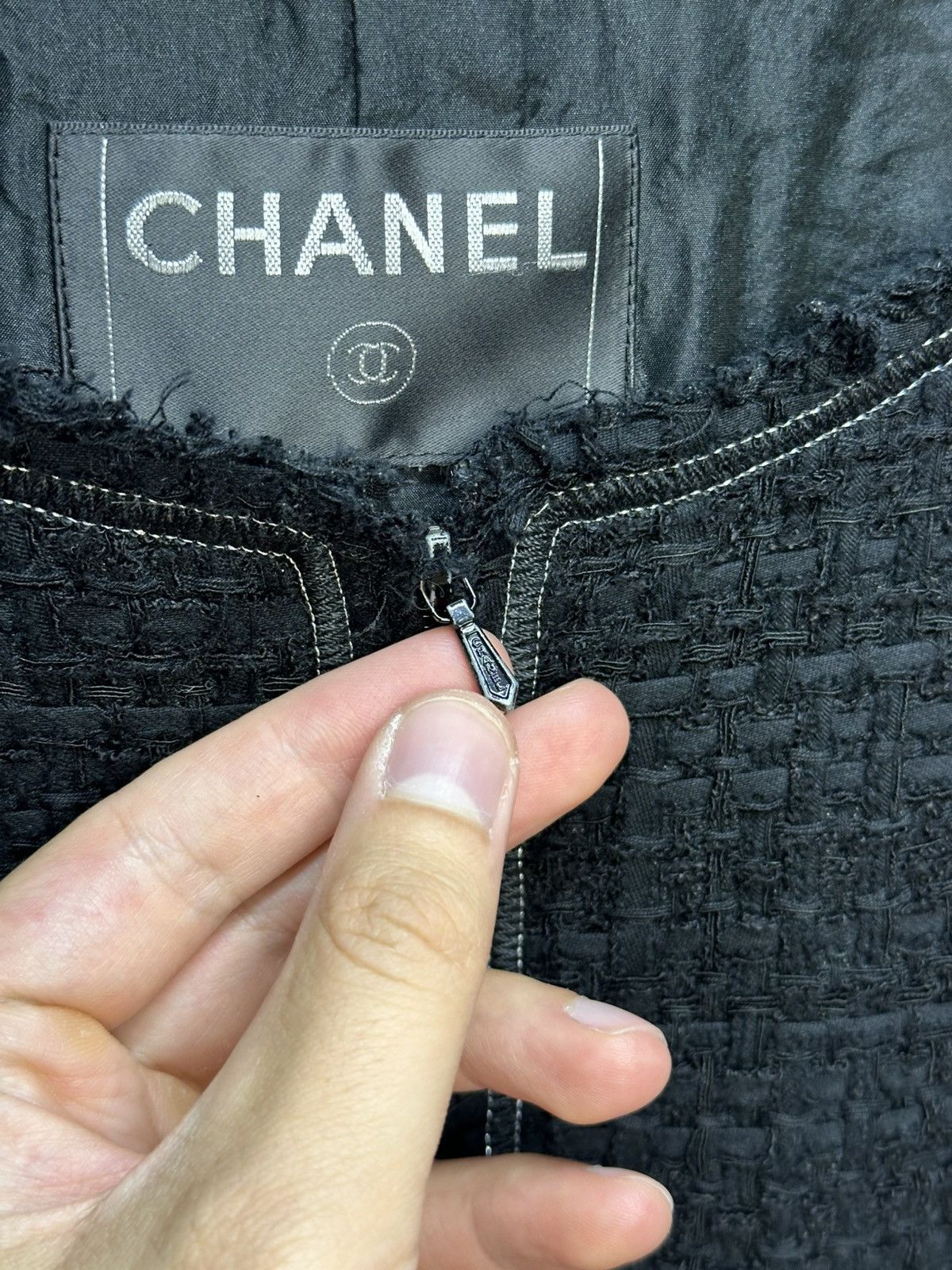 Chanel Authentic CHANEL Tweed Blazer Jacket Cotton Logo Black Size S / US 4 / IT 40 - 11 Thumbnail