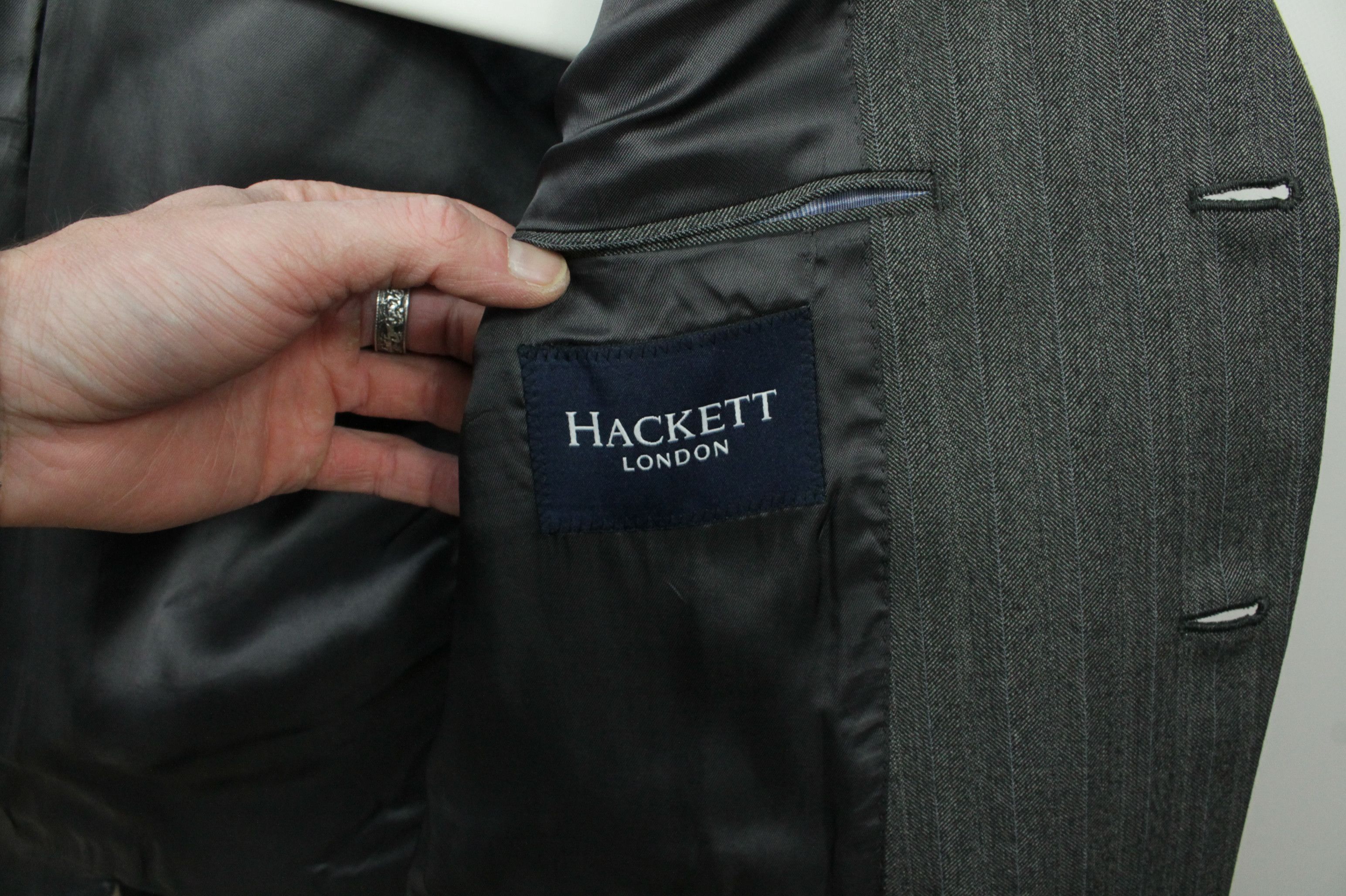 Hackett Hackett London Gray Micro Herringbone Wool 3BTN Formal Suit Size 42R - 6 Thumbnail