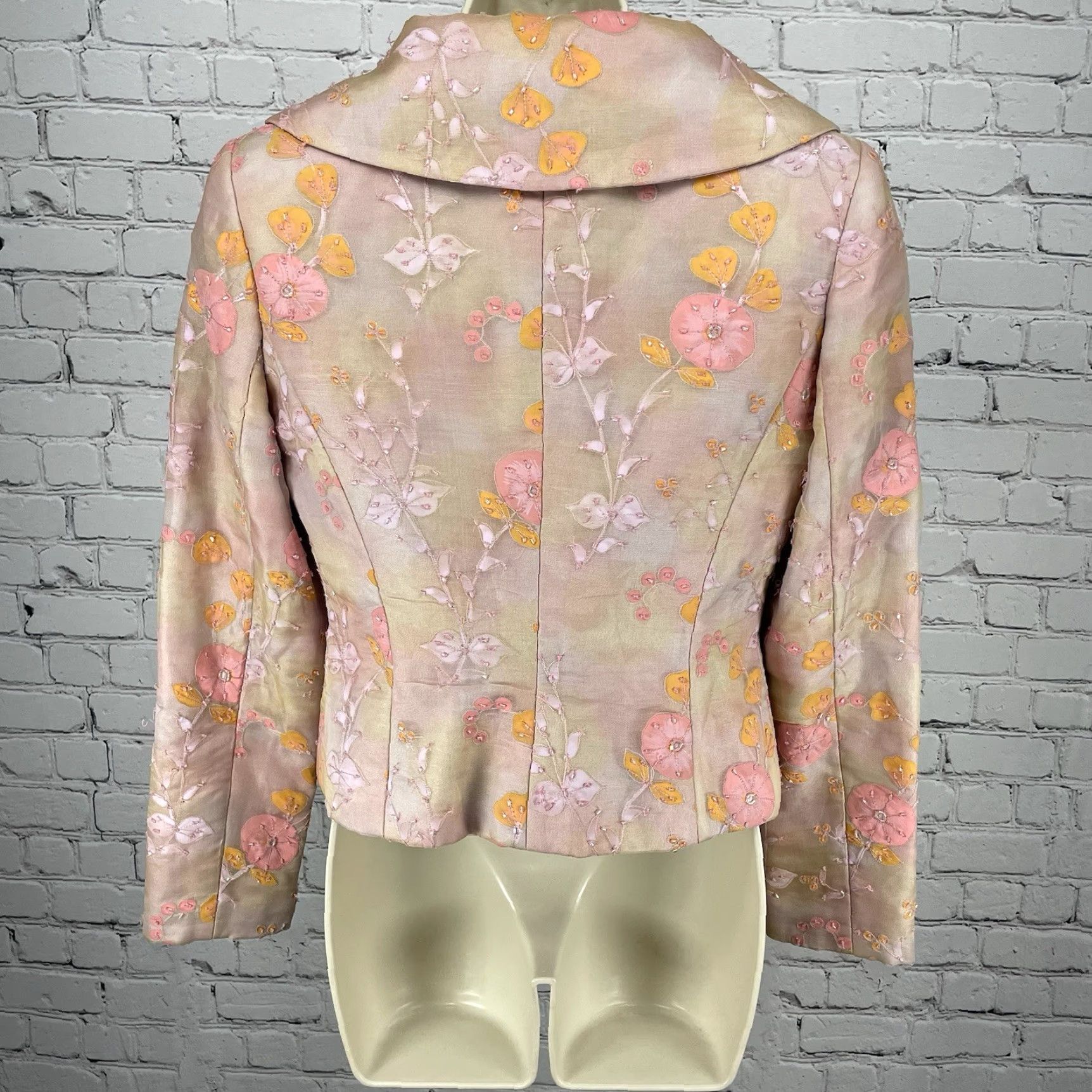 Vintage Shani Pink Floral Silk Chiffon Blazer Jacket Beaded Lined Button Blazer Women 6 Size M / US 6-8 / IT 42-44 - 2 Thumbnail