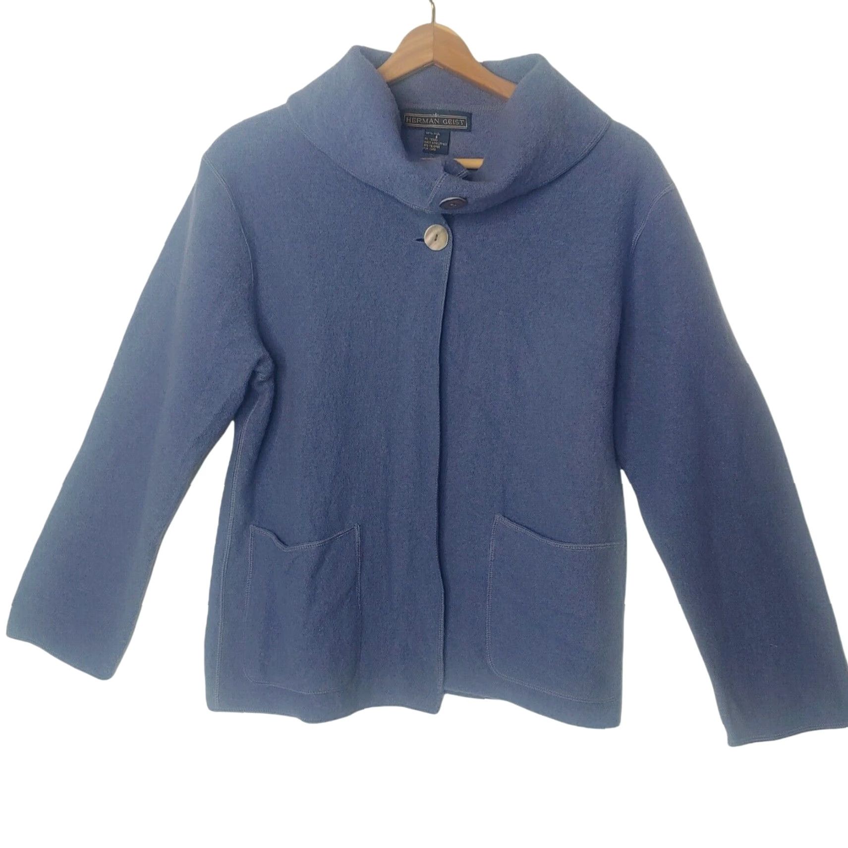 Vintage VINTAGE Herman Geist Sweater Cardigan Women Small Wool Open Front Blue 100% Wool Classic Lagenlook Fall Winter Spring Mens? Size S / US 4 / IT 40 - 2 Thumbnail