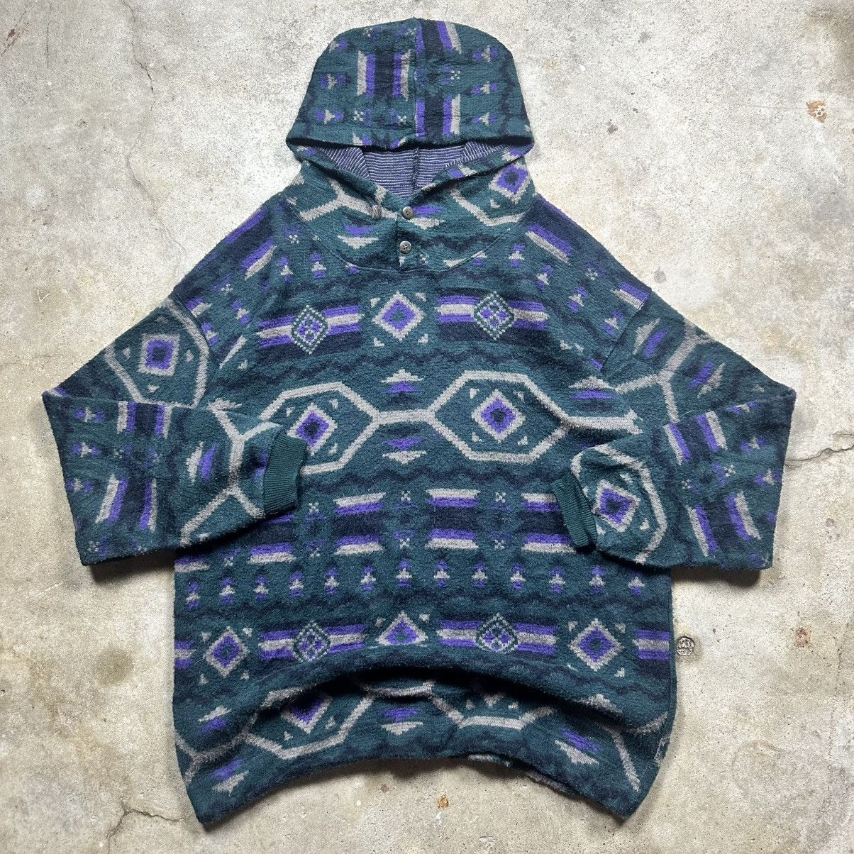 Other Vintage 90s Impact Aztec Tribal Pattern Knit Hoodie Sweater Size US L / EU 52-54 / 3 - 1 Thumbnail