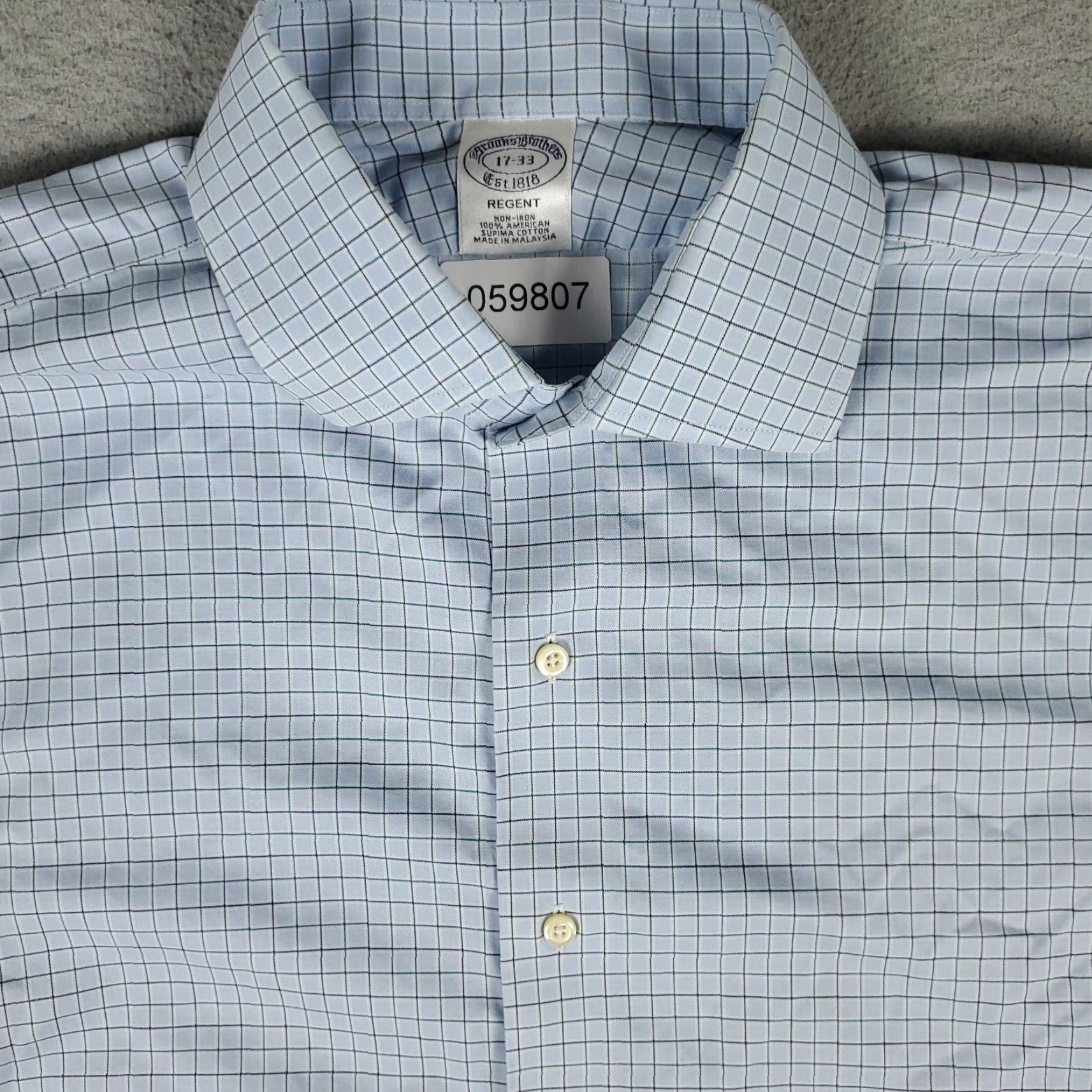 Brooks Brothers BROOKS BROTHERS Shirt Mens 17 Blue Check Regent Dress Button Up Long Sleeve Non-Iron Classic 100% Cotton Adult Regular Collar Point Men's Shirt Size 46R - 2 Thumbnail