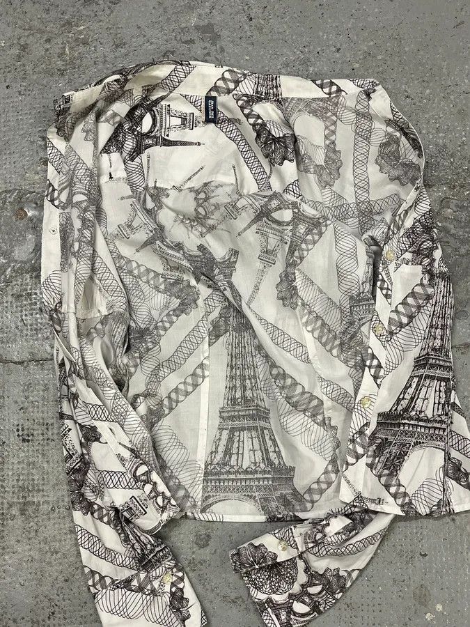 Designer × Jean Paul Gaultier × Vintage 2000s Jean Paul Gaultier Parisian Eiffel Tower Graphic White Shirt Size US S / EU 44-46 / 1 - 7 Thumbnail