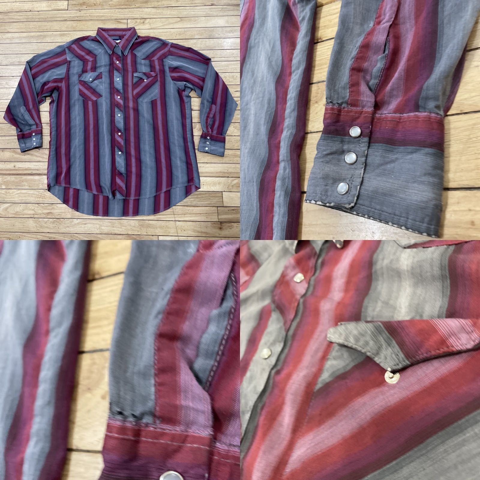 Wrangler VINTAGE Wrangler Western Pearl Snap Shirt Men XL Red Geometric Long Sleeve Distress Cowboy Grunge Workwear 60s 70s 80s Size US XL / EU 56 / 4 - 9 Thumbnail