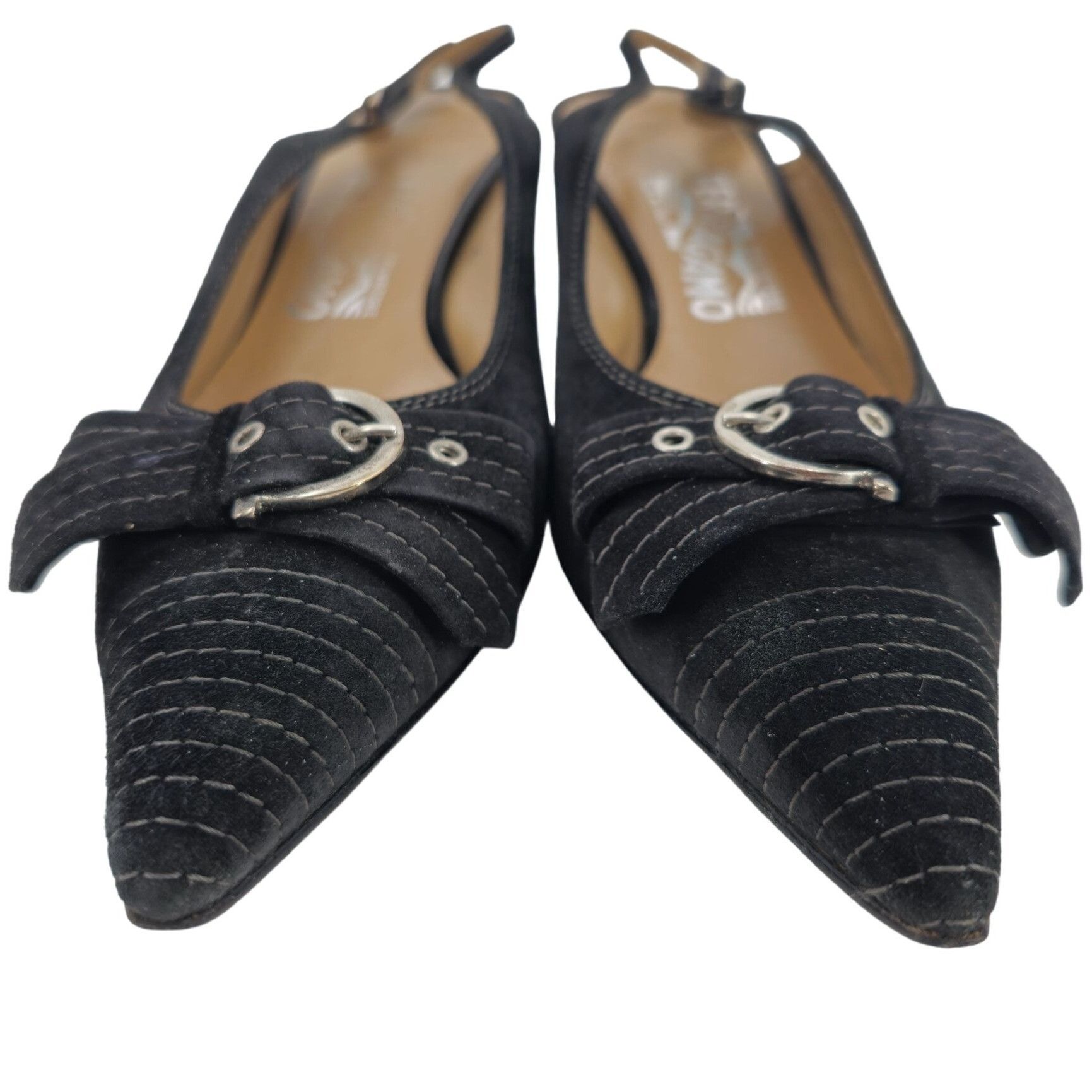 Salvatore Ferragamo Vintage Salvatore Ferragamo Black Striped Suede Formal Sling Size US 8 / IT 38 - 13 Thumbnail