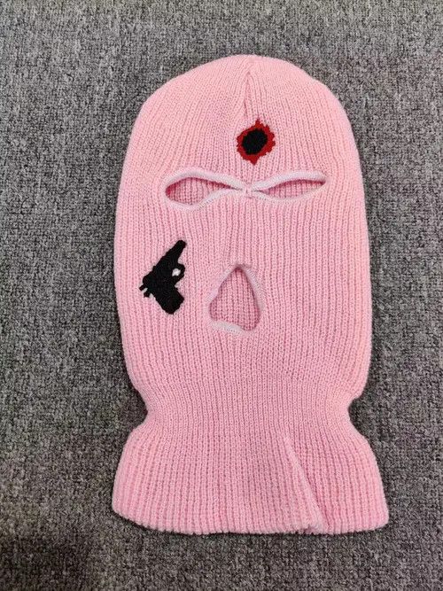 Other Embroidered Balaclava Ski Mask Head Facemask Pink Color Size ONE SIZE - 2 Thumbnail