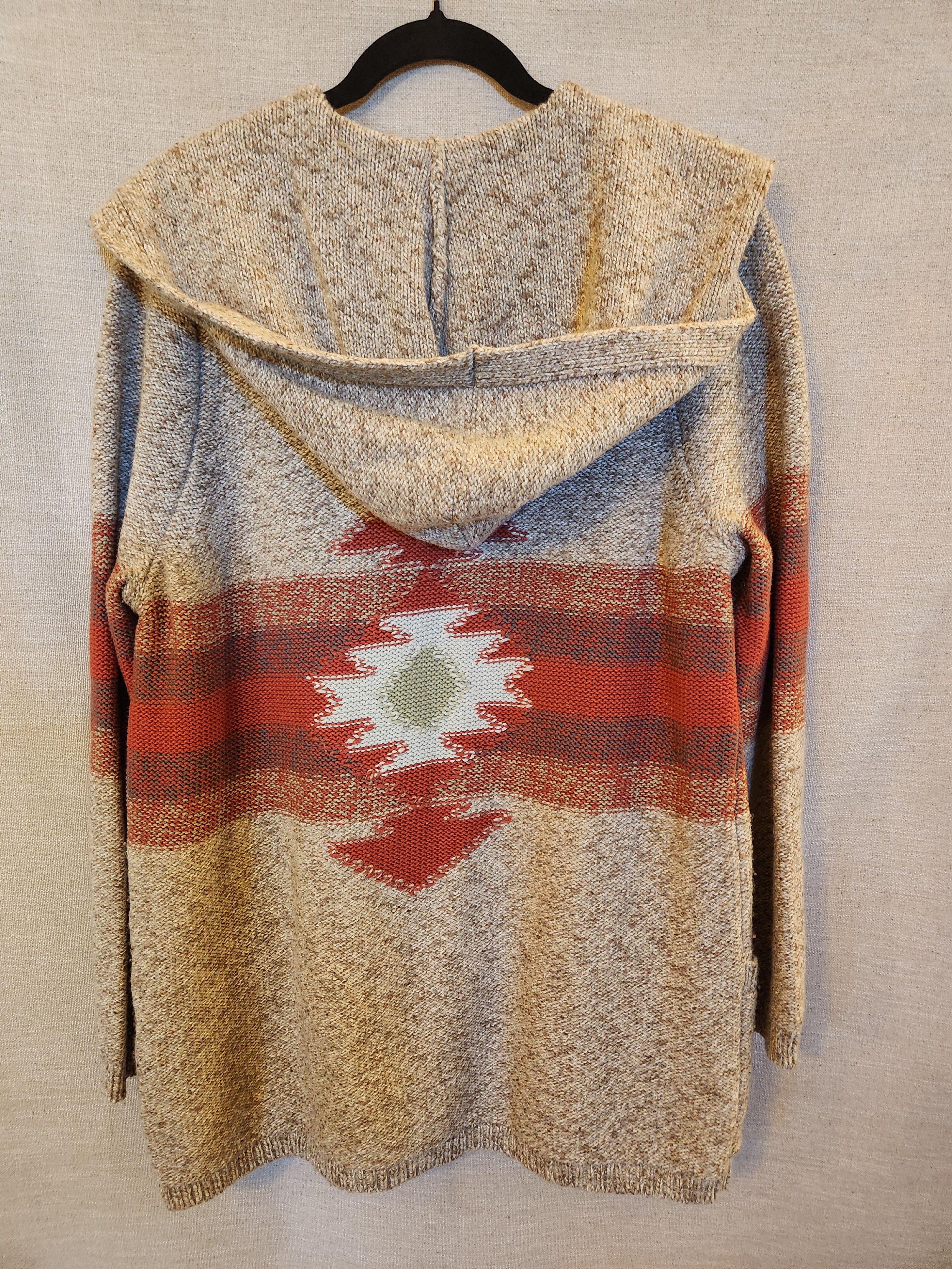 Woolrich Woolen Mills Cotton/Wool Open Front Hooded Southwest Designed Cardigan Size XL / US 12-14 / IT 48-50 - 2 Thumbnail