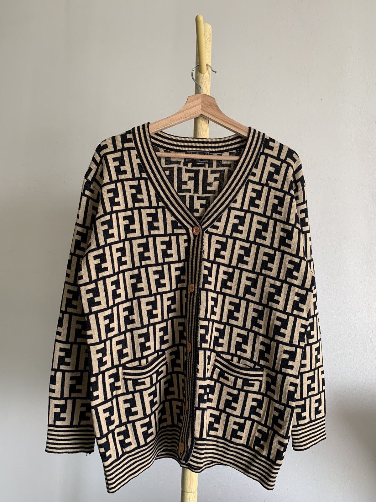 Vintage Fendi Monogram Zucca Cardigan Jacket Wool Coat | Grailed