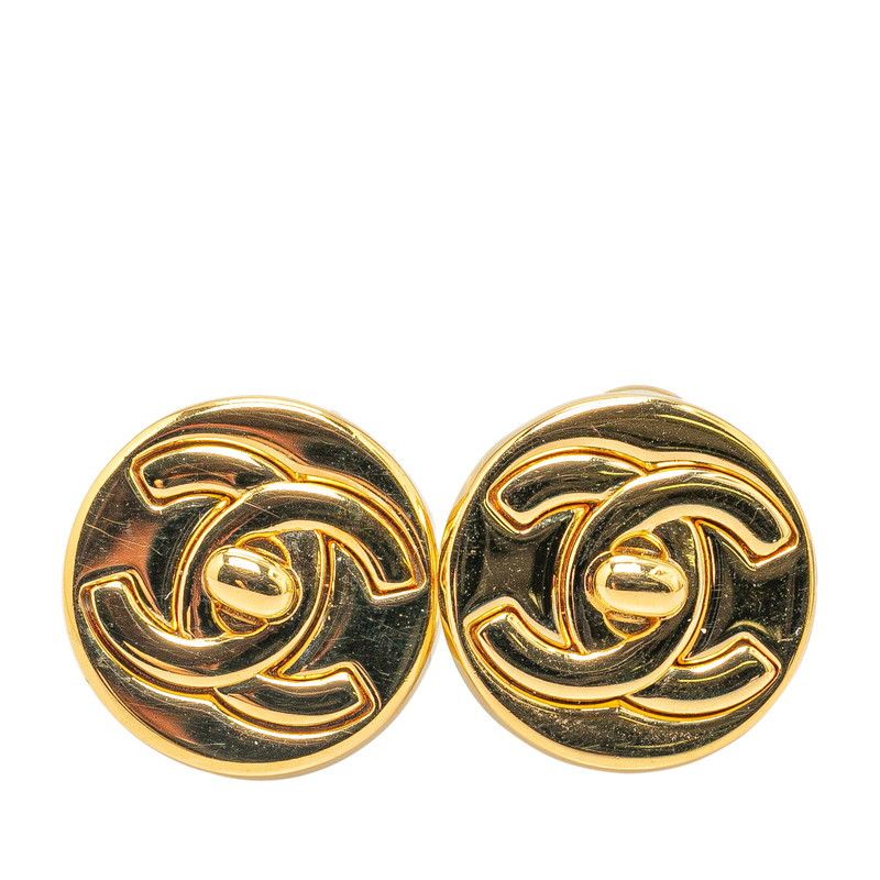 Chanel Chanel Chanel Vintage Coco Mark Turnlock Earrings Gold Plated Metal Earrings in Excellent Condition Size ONE SIZE - 1 Thumbnail