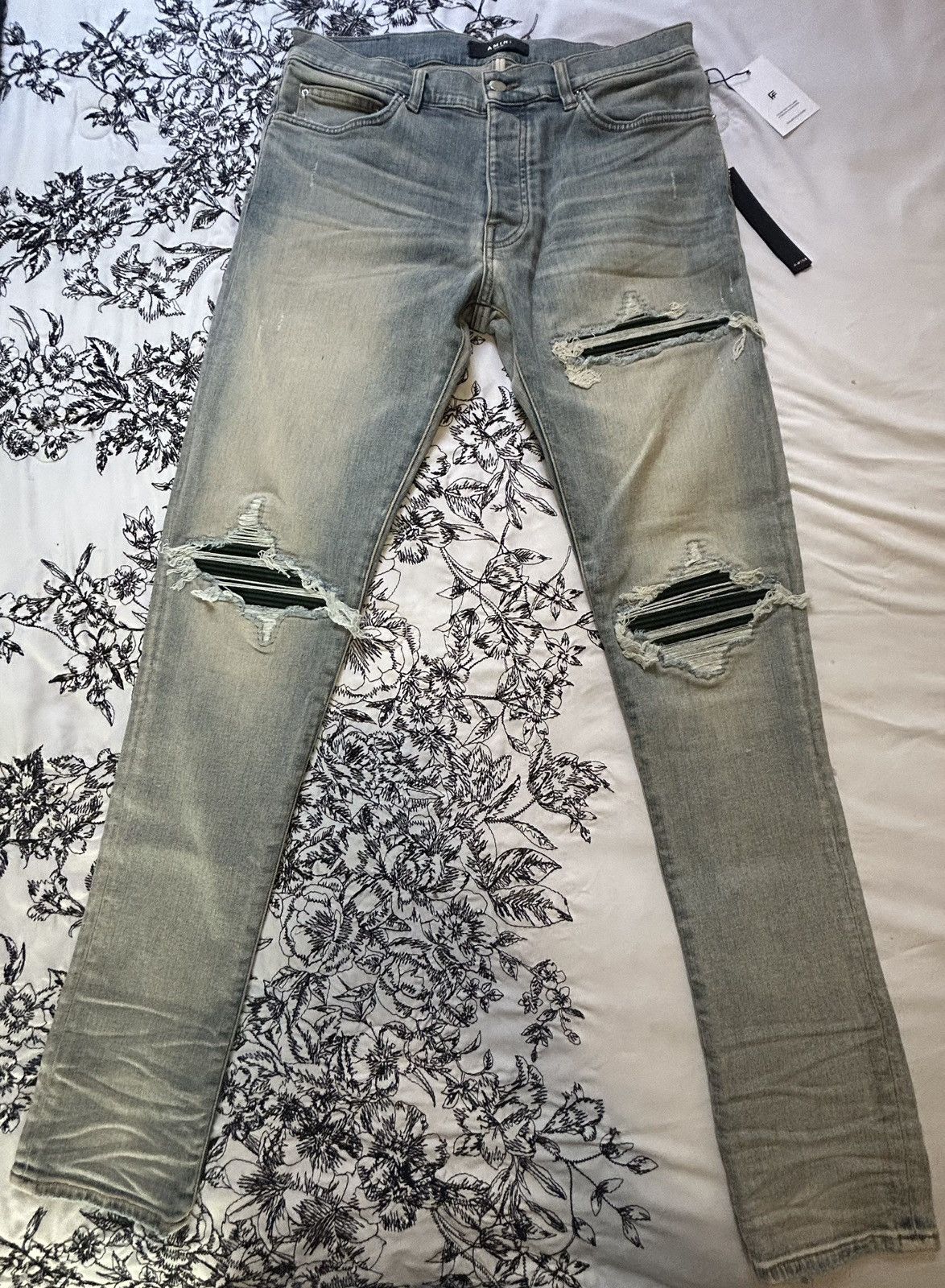 Amiri Amiri MX1 Navy Blue Bandana Black Denim Jeans | Grailed