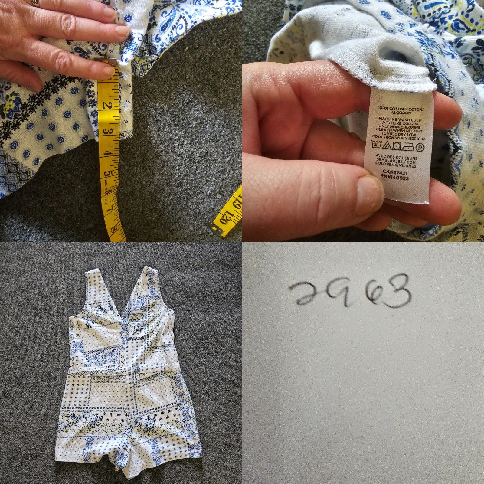 Loft VINTAGE LOFT Romper Womens XS White Blue Paisley Bandana V Neck Tank Shorts Casual Size 26" / US 2 / IT 38 - 8 Thumbnail