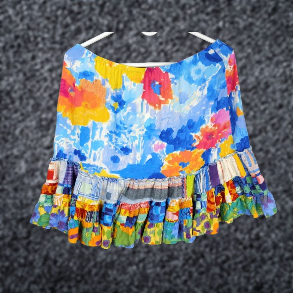 Jams World Jams World Skirt Women's XL Floral Splash Ruffle Hawaiian 100% Rayon EUC Multicolor Knee Length Flare Elastic Waist Beach/Hawaiian Theme Size 40" / US 18 - 1 Thumbnail