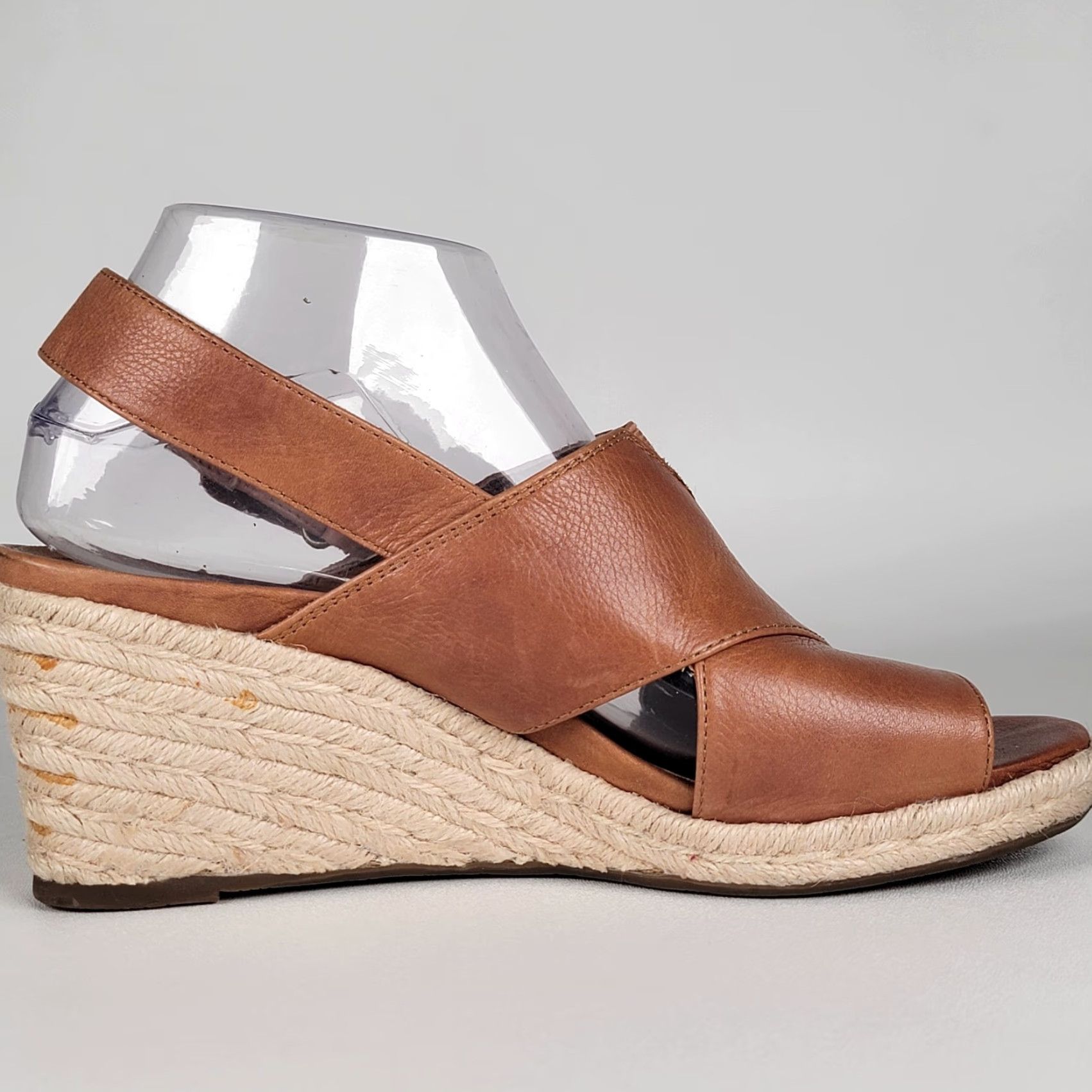 Vintage American Eagle Women Brown Leather Sandal Wedge Heel Strappy Espadrilles Size 8M Size US 8 / IT 38 - 6 Thumbnail