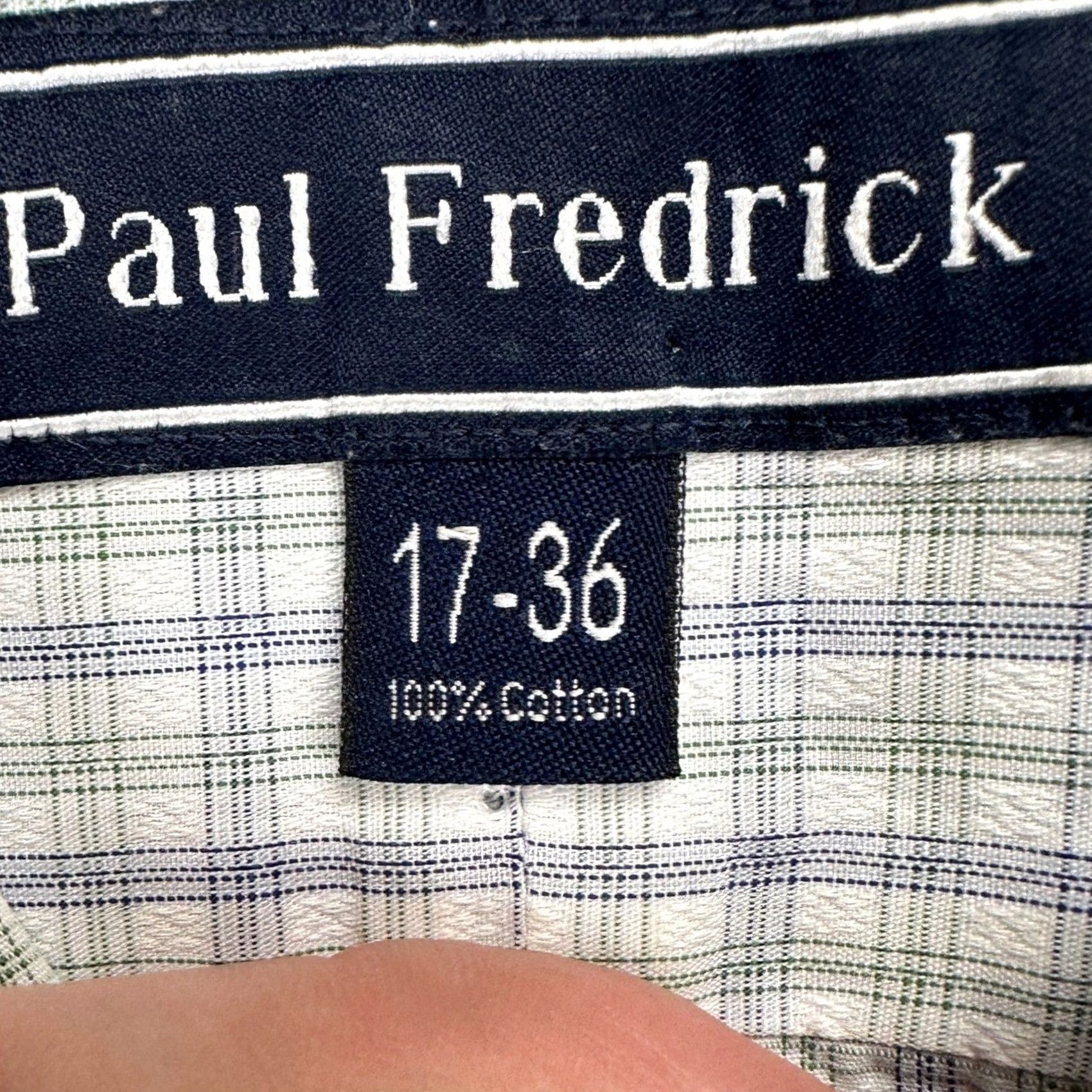 Vintage Paul Fredrick Mens Dress Shirt White Green Plaid Button Up Long Sleeve Adult 17-36 Size 46R - 5 Thumbnail