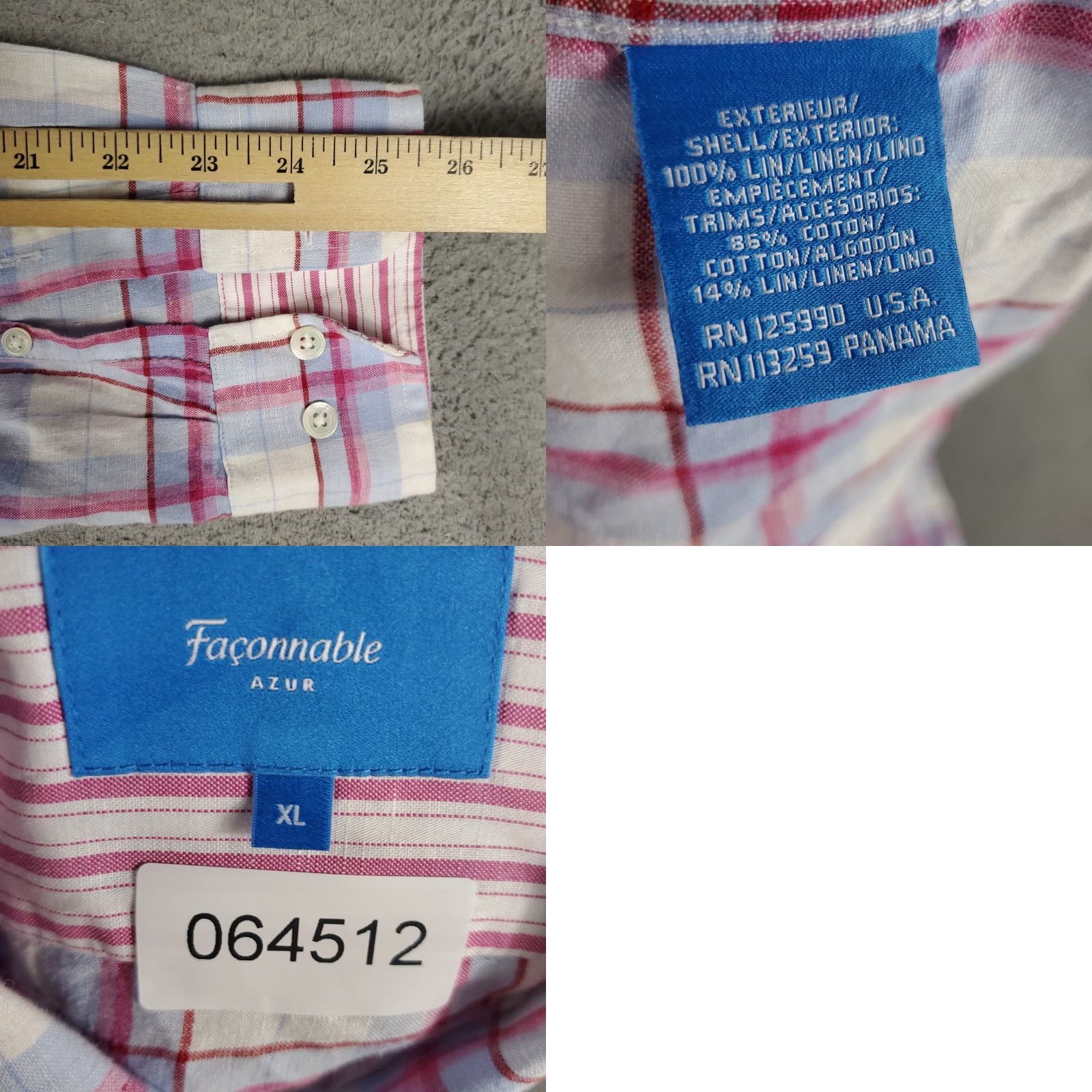 Faconnable Faconnable Shirt Mens XL Blue Plaid Linen Casual Button Up Long Sleeve Size US XL / EU 56 / 4 - 8 Thumbnail