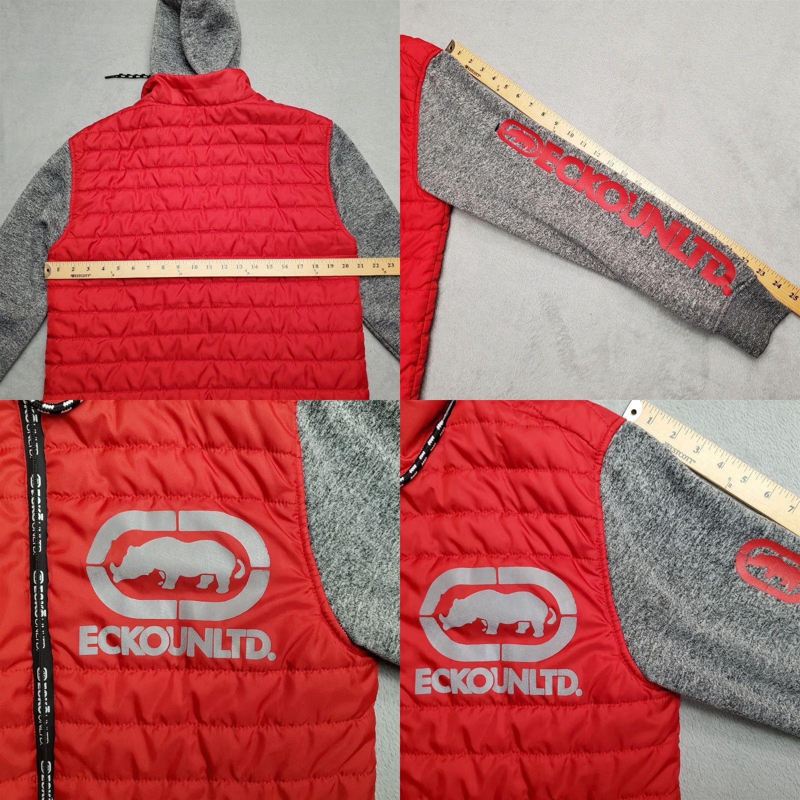 Ecko Unltd. VINTAGE Ecko Unltd Puffer Hoodie Jacket Mens Small Red Gray Hooded Zip Full Zip Casual Skate Outdoor Fleece Size US S / EU 44-46 / 1 - 8 Thumbnail