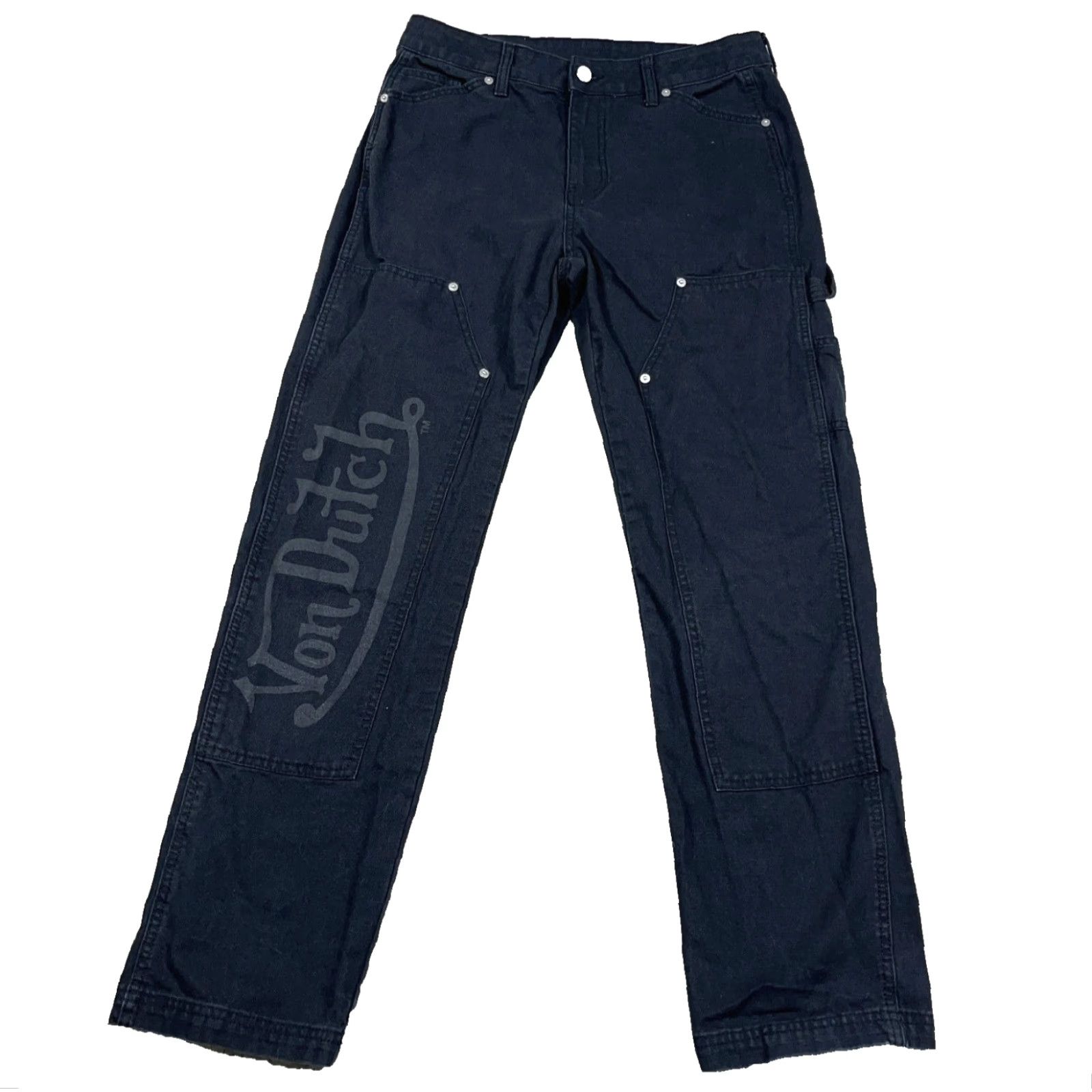Von Dutch VON DUTCH Carpenter Pants Men 30x30 Black Double Knee Patch Spellout Duck Canvas Pants Size US 30 / EU 46 - 2 Thumbnail