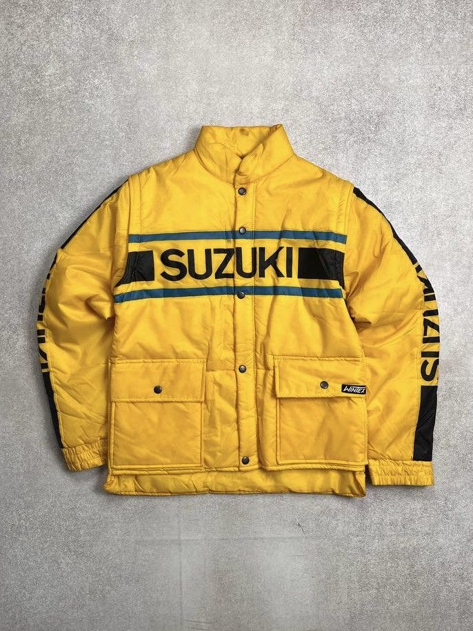 Vintage Suzuki Racing Modular Yellow Down Puffer Jacket S
