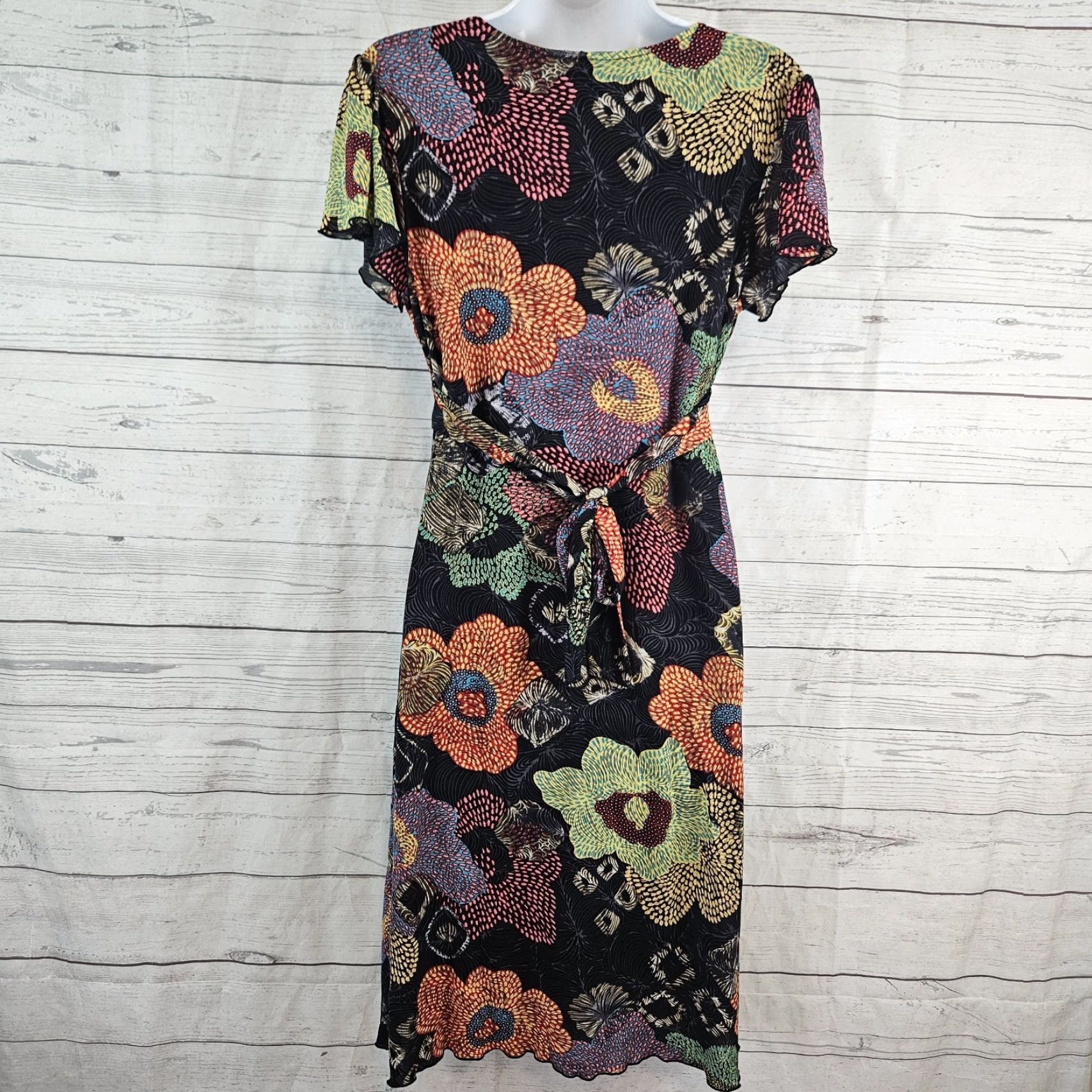 Endless Endless Knot Art Womens Dress Sz Large Black Red Floral V-Neck Short Sleeve Size 36" / US 14 / IT 50 - 3 Thumbnail