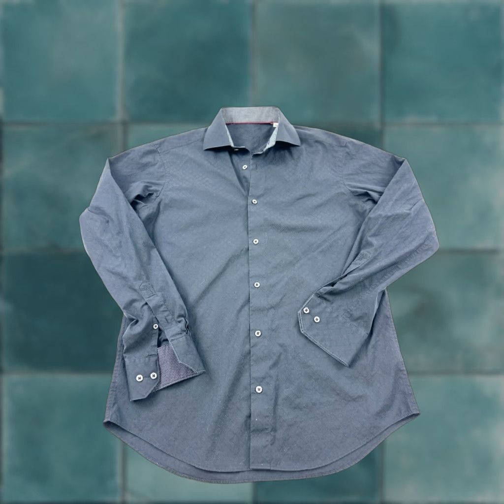 BUGATCHI Bugatchi Uomo Shirt Mens 15.5 Black Dress Cotton Classic Fit Collared Button Up Size 42R - 1 Thumbnail