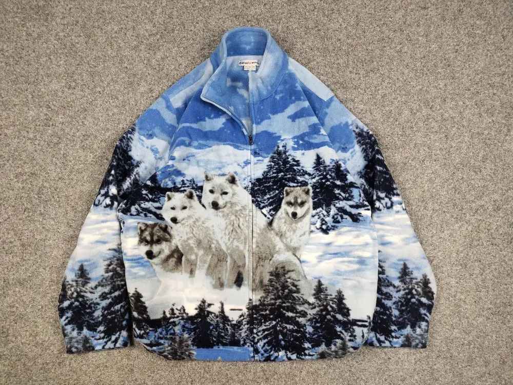 Japanese Brand Vintage 90's Fleece Zip Jacket Over Art Winter Wolf Hype Size US M / EU 48-50 / 2 - 7 Thumbnail