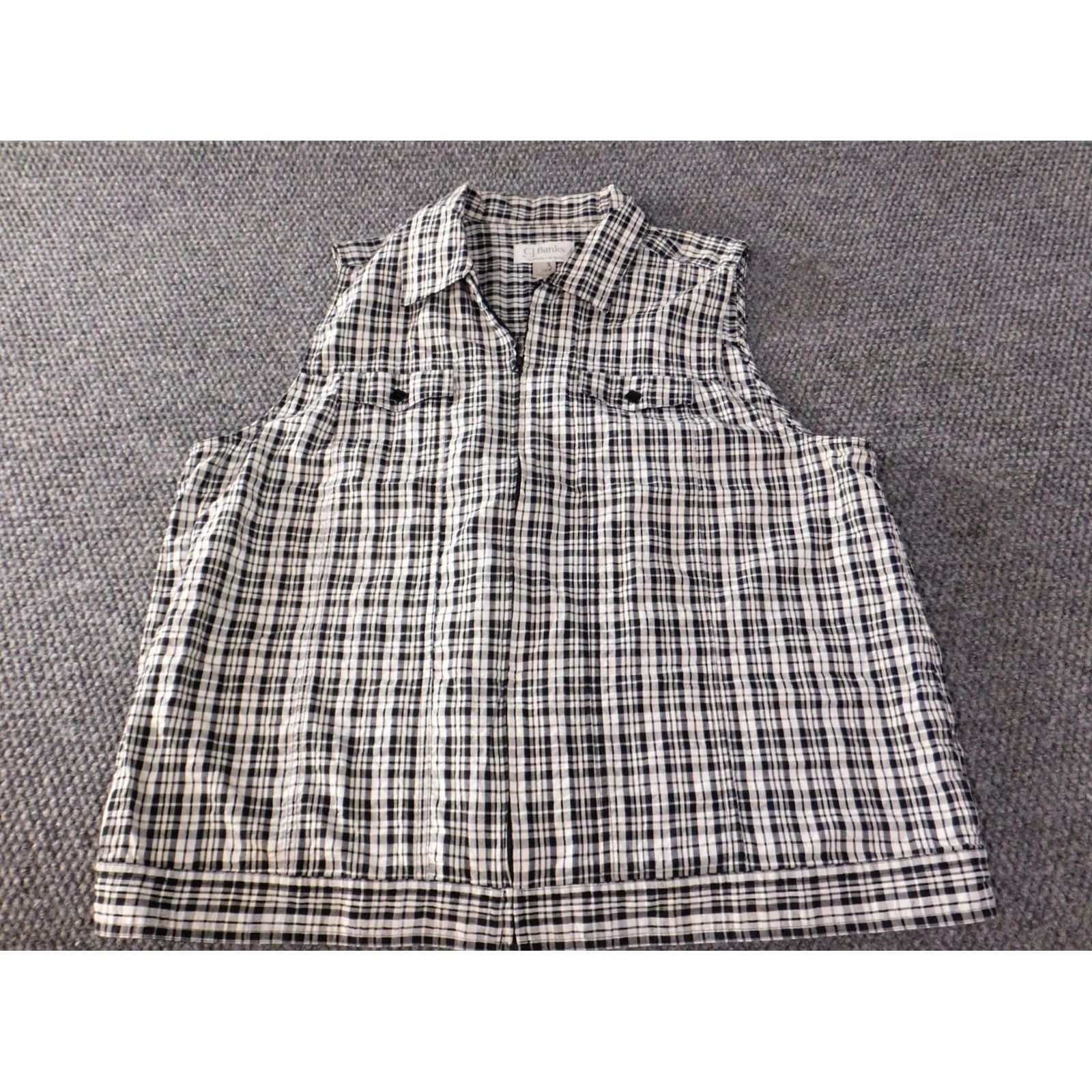 Vintage CJ Banks Blouse Shirt Women 1X Plaid Cotton Zip Round Neck Sleeveless Tunic Gray Plus Size Classic Style Size XL / US 12-14 / IT 48-50 - 2 Thumbnail