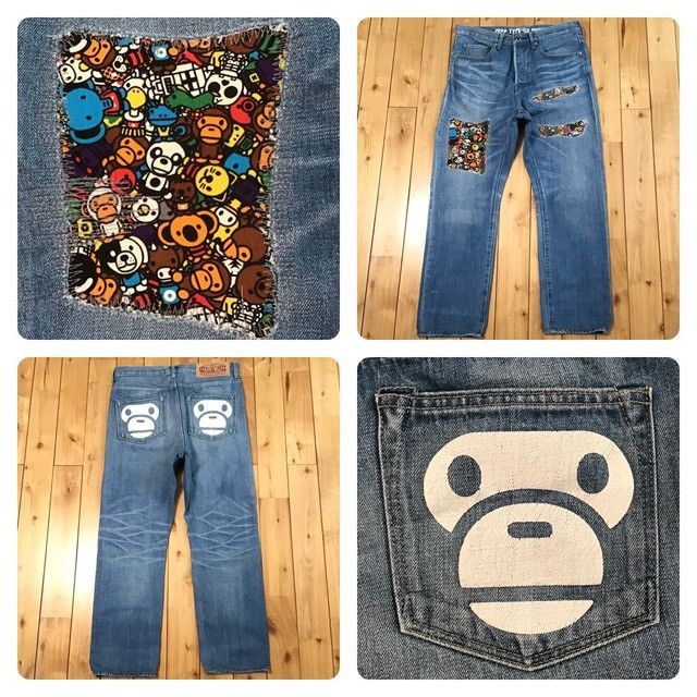 Bape BAPE MILO Animal Safari DAMAGED DENIM PANTS APE ★size M Size US 32 / EU 48 - 1 Thumbnail